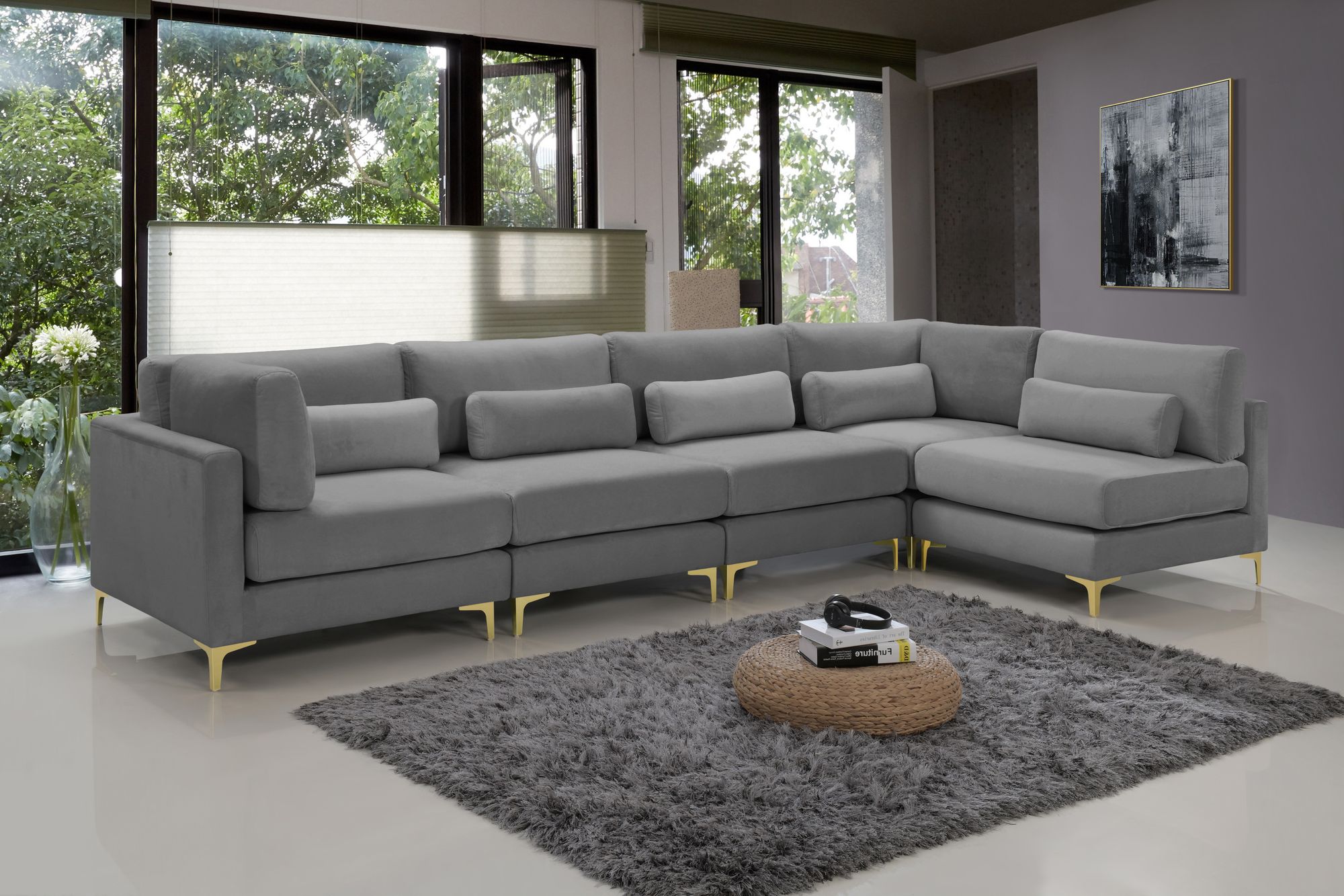 Julia 142" 5-Piece Velvet Modular Sectional