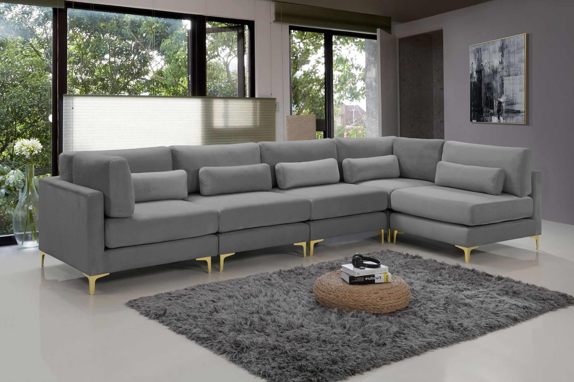 Julia 142" 5-Piece Velvet Modular Sectional