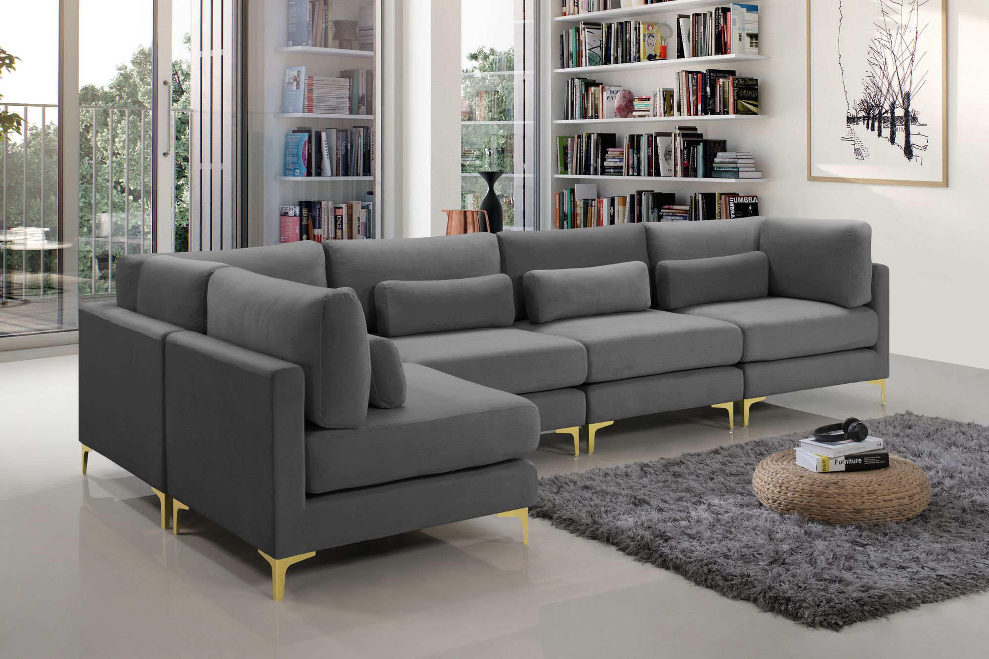 Julia 142" 5-Piece Velvet Modular Sectional