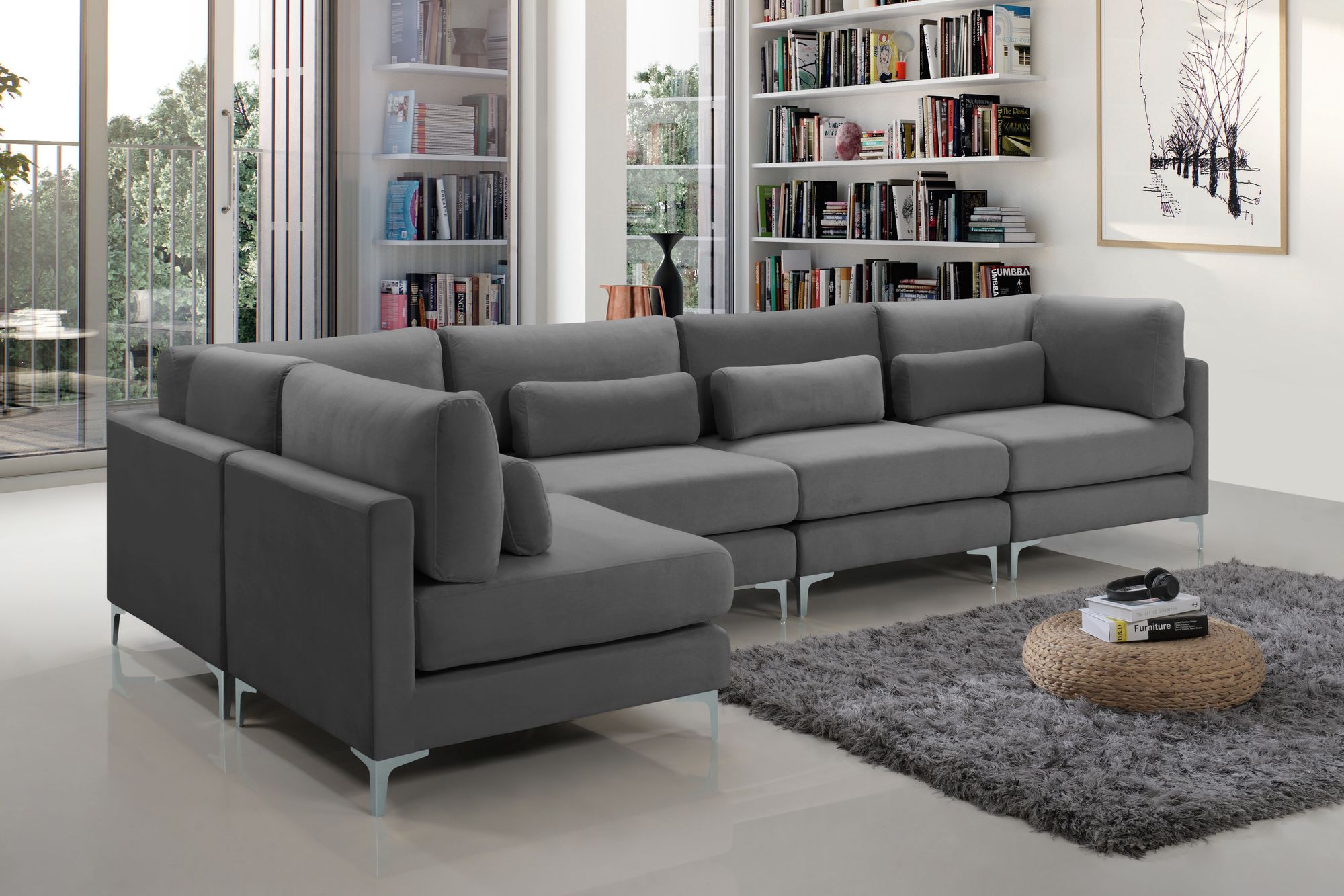Julia 142" 5-Piece Velvet Modular Sectional
