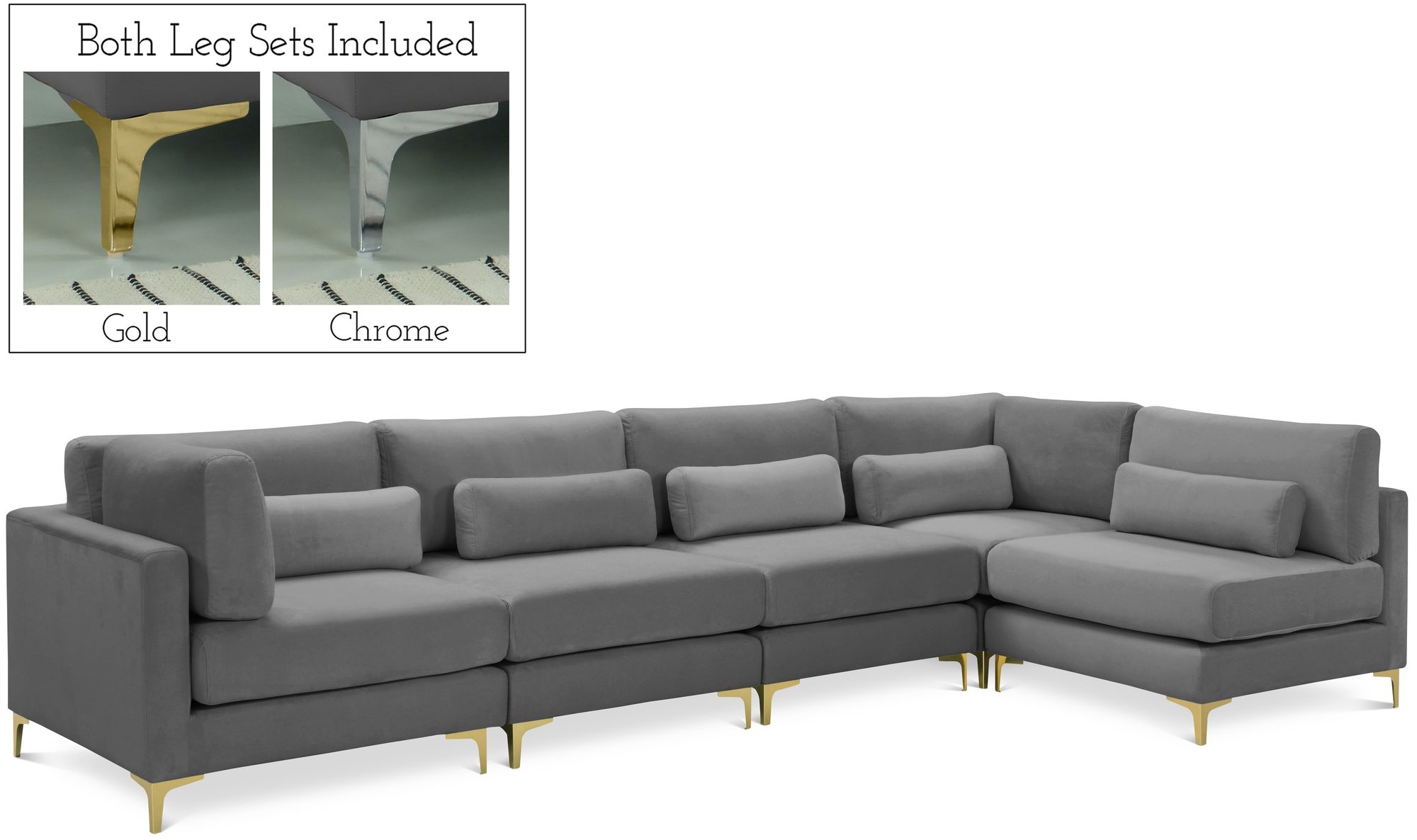 Julia 142" 5-Piece Velvet Modular Sectional
