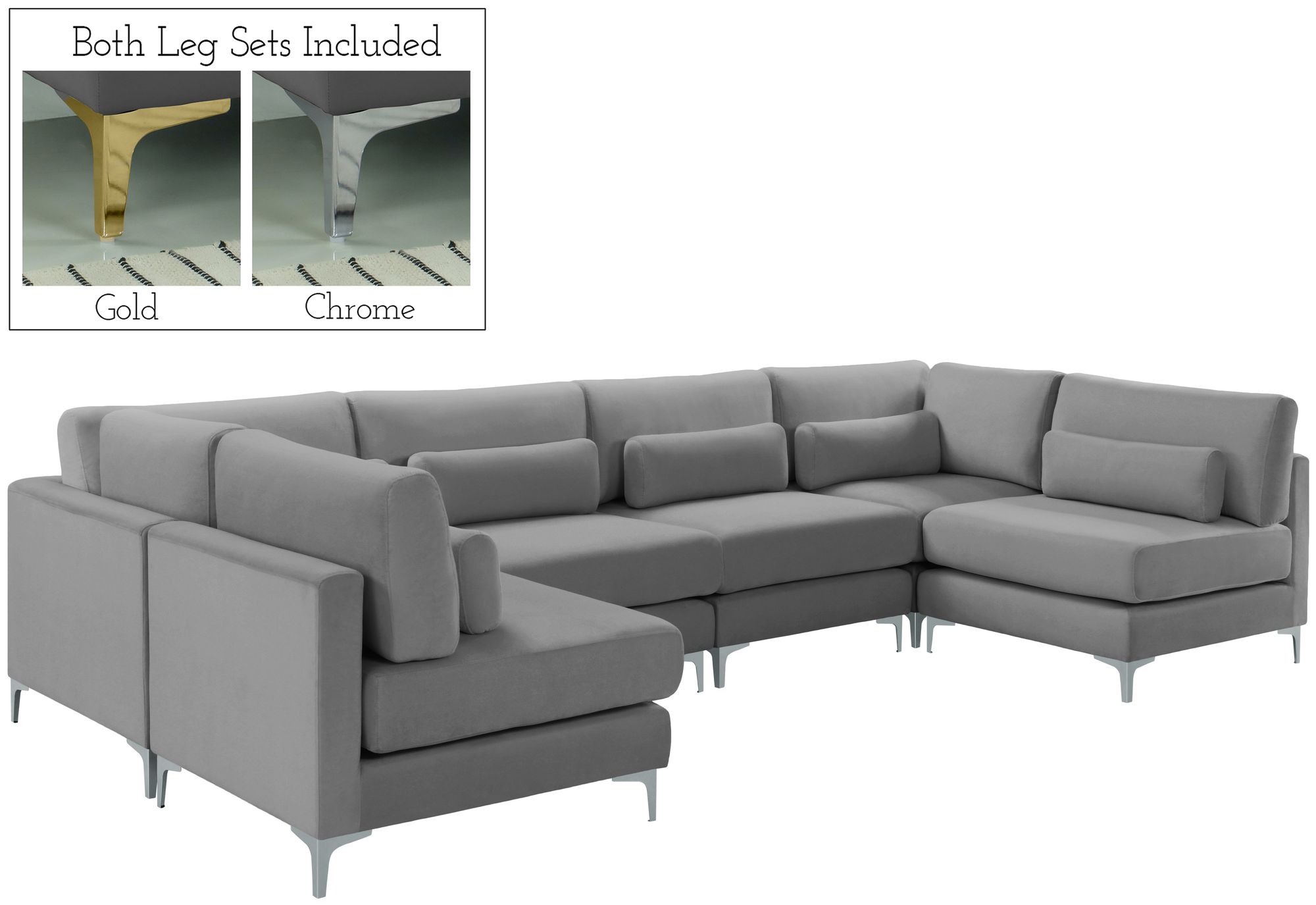 Julia 142" 6-Piece Velvet Modular U-Shape Sectional