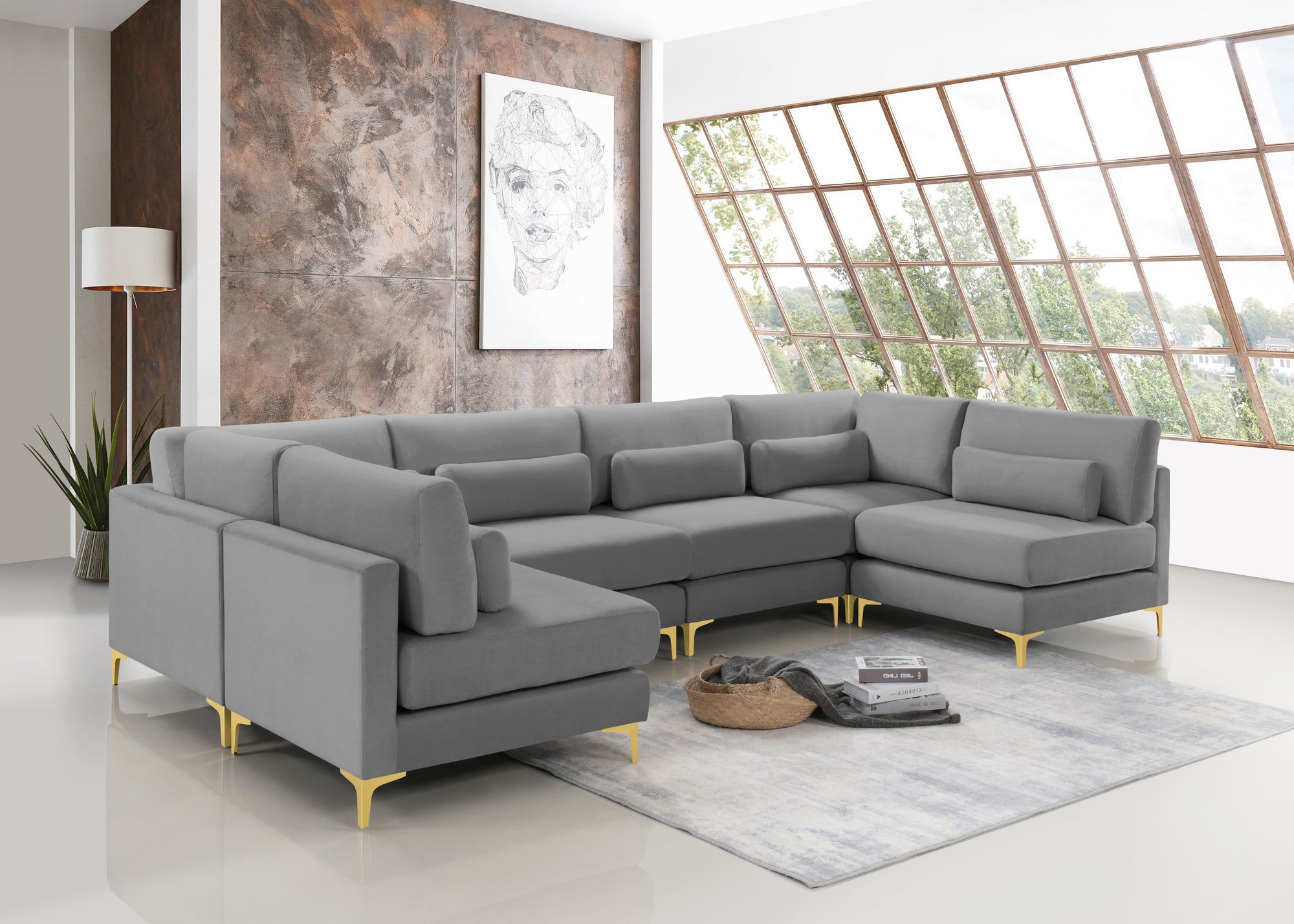 Julia 142" 6-Piece Velvet Modular U-Shape Sectional