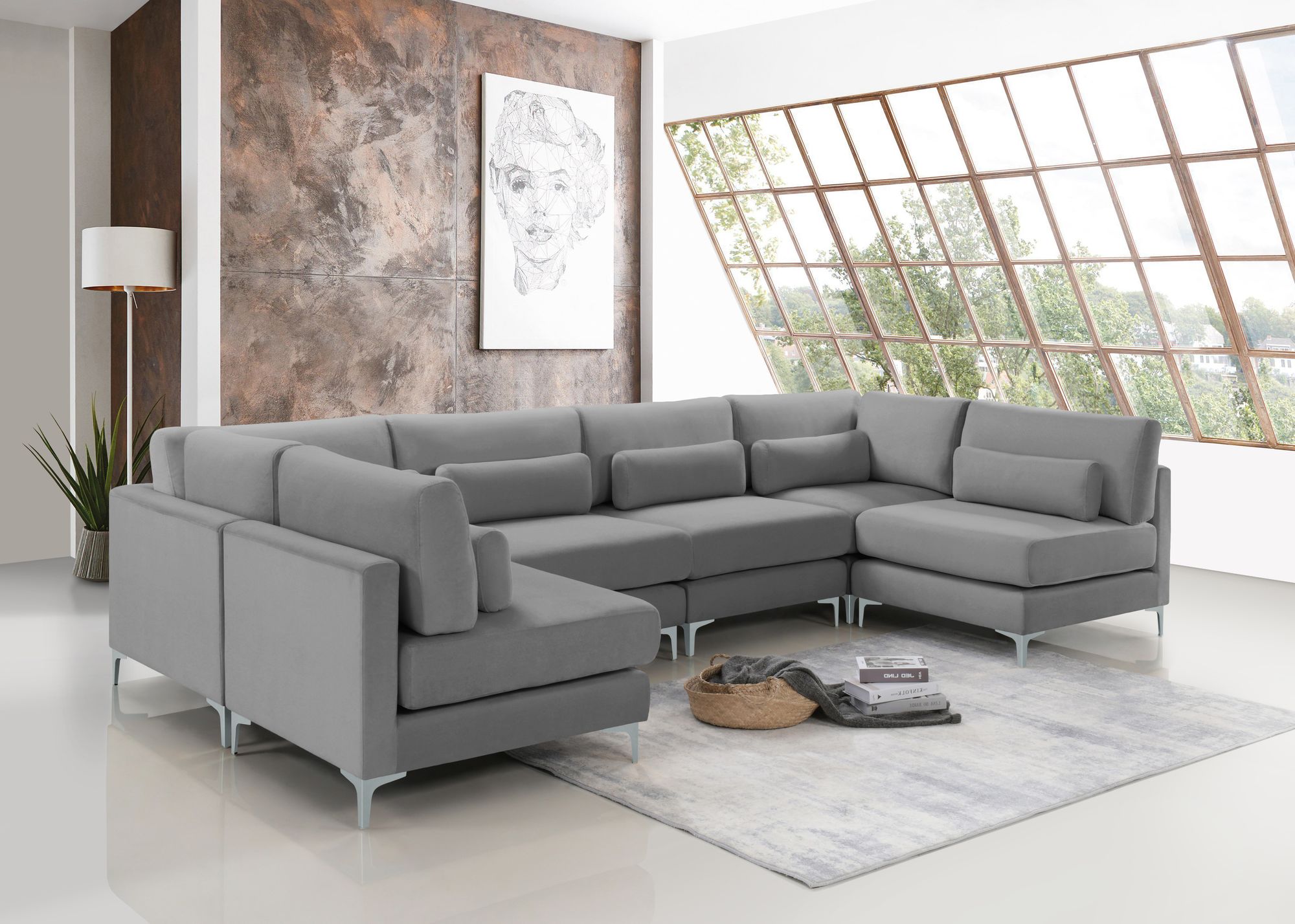 Julia 142" 6-Piece Velvet Modular U-Shape Sectional