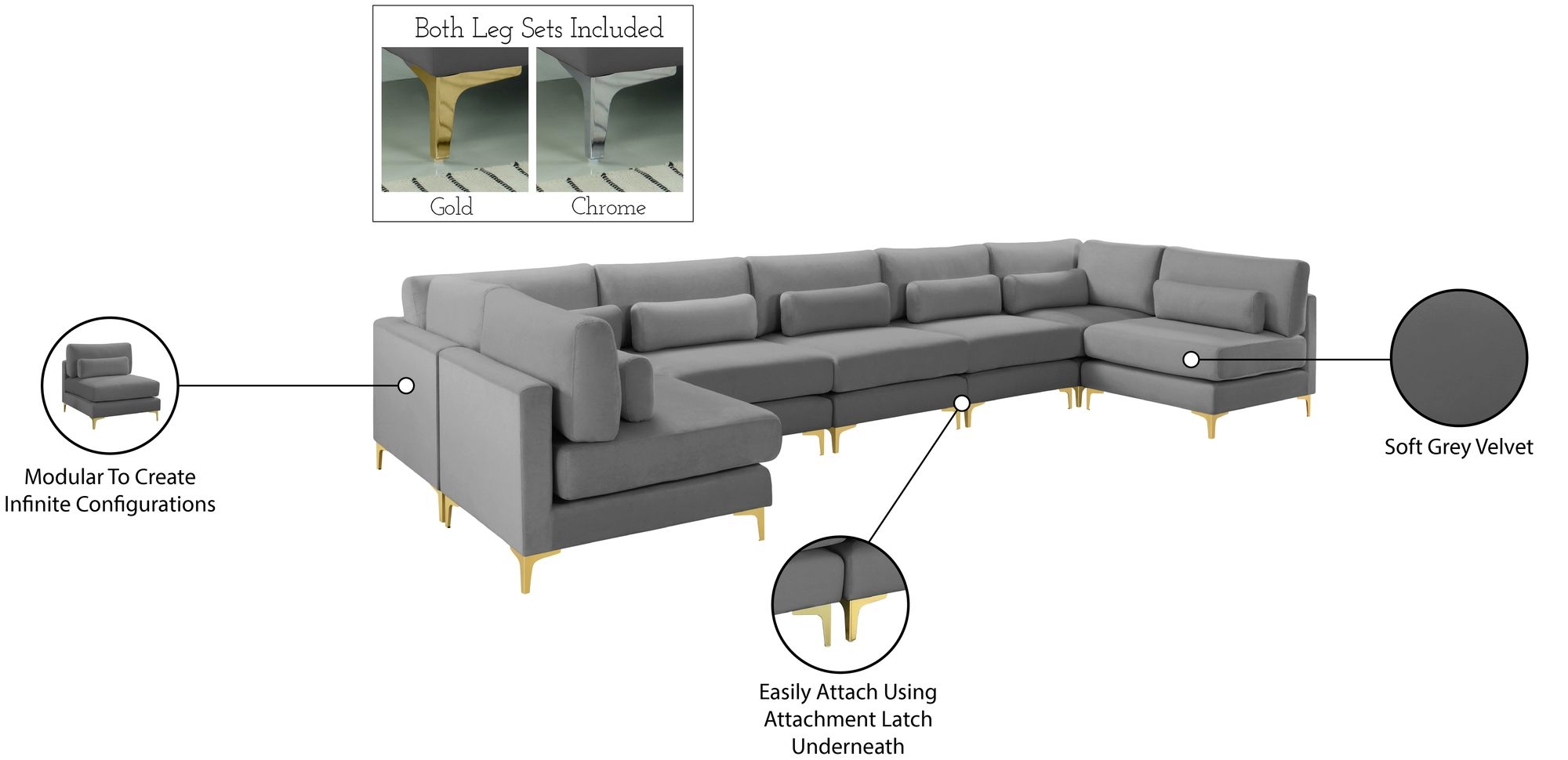 Julia 175.5" 7-Piece Velvet Modular Sectional