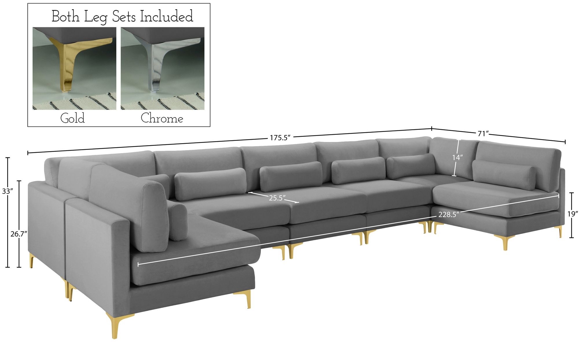 Julia 175.5" 7-Piece Velvet Modular Sectional