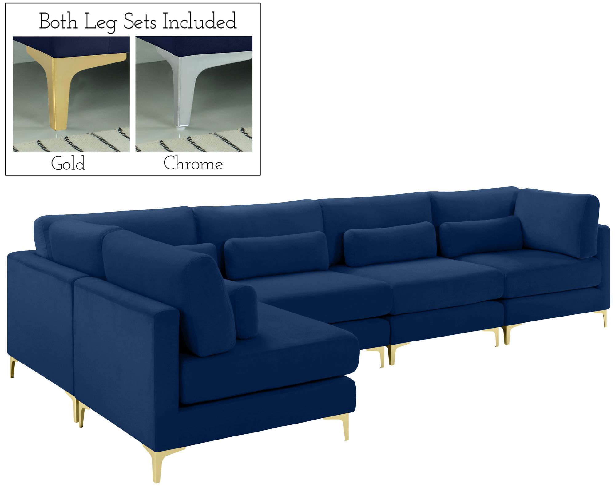 Julia 142" 5-Piece Velvet Modular Sectional