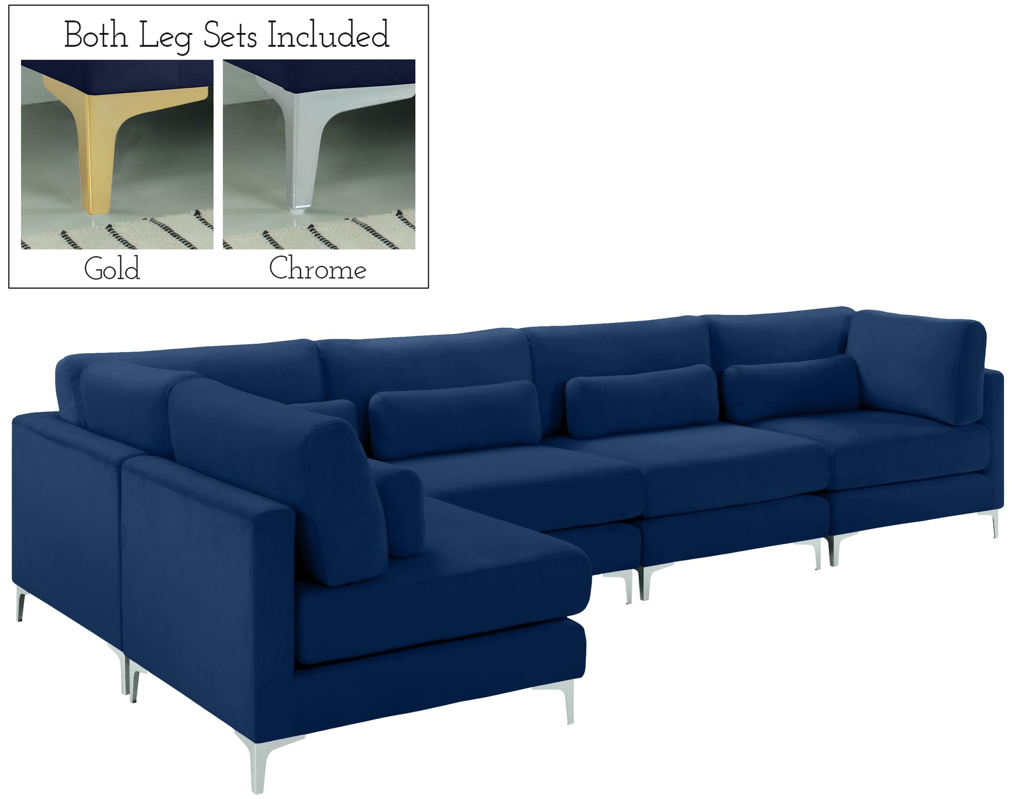 Julia 142" 5-Piece Velvet Modular Sectional