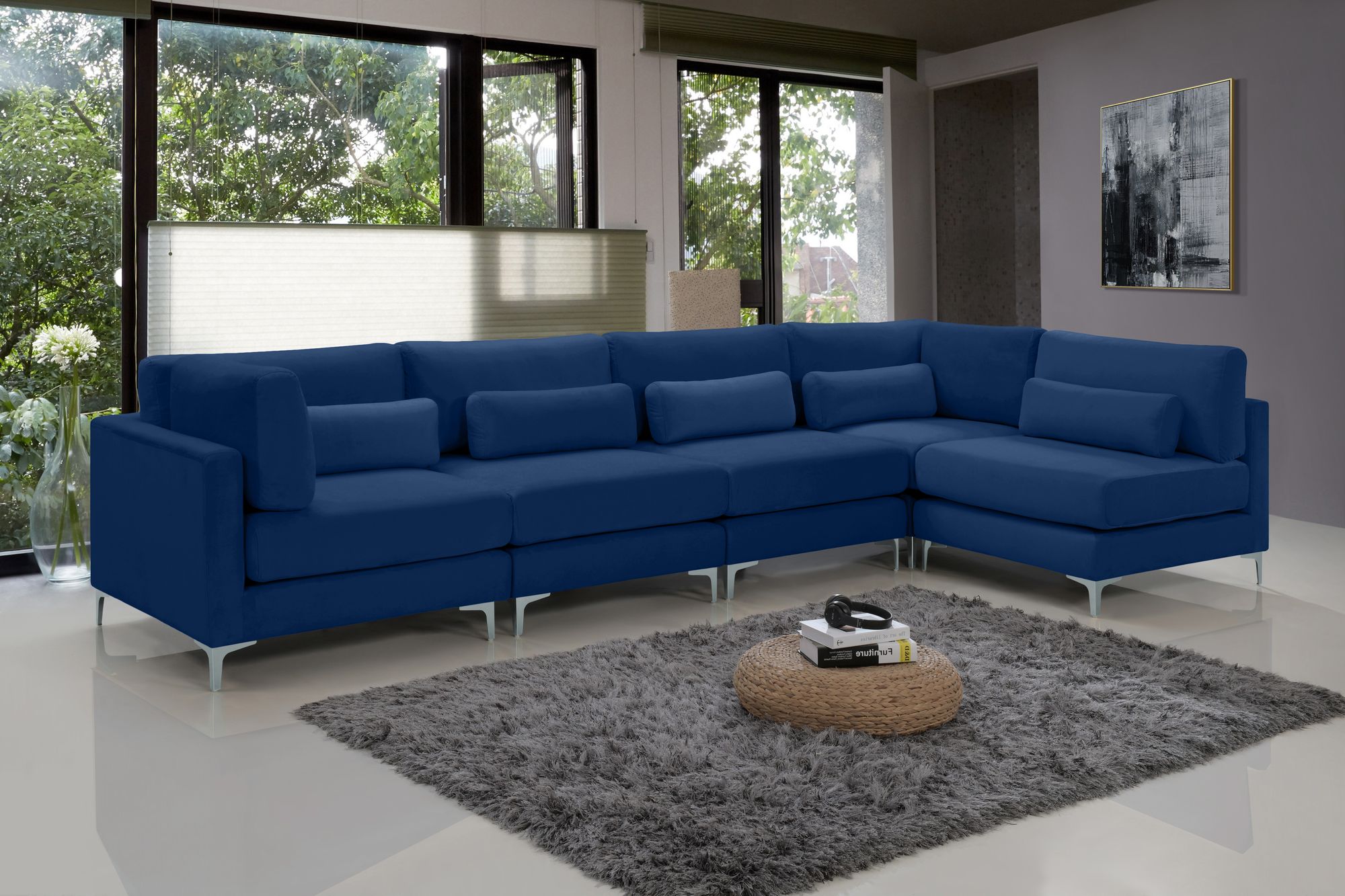 Julia 142" 5-Piece Velvet Modular Sectional