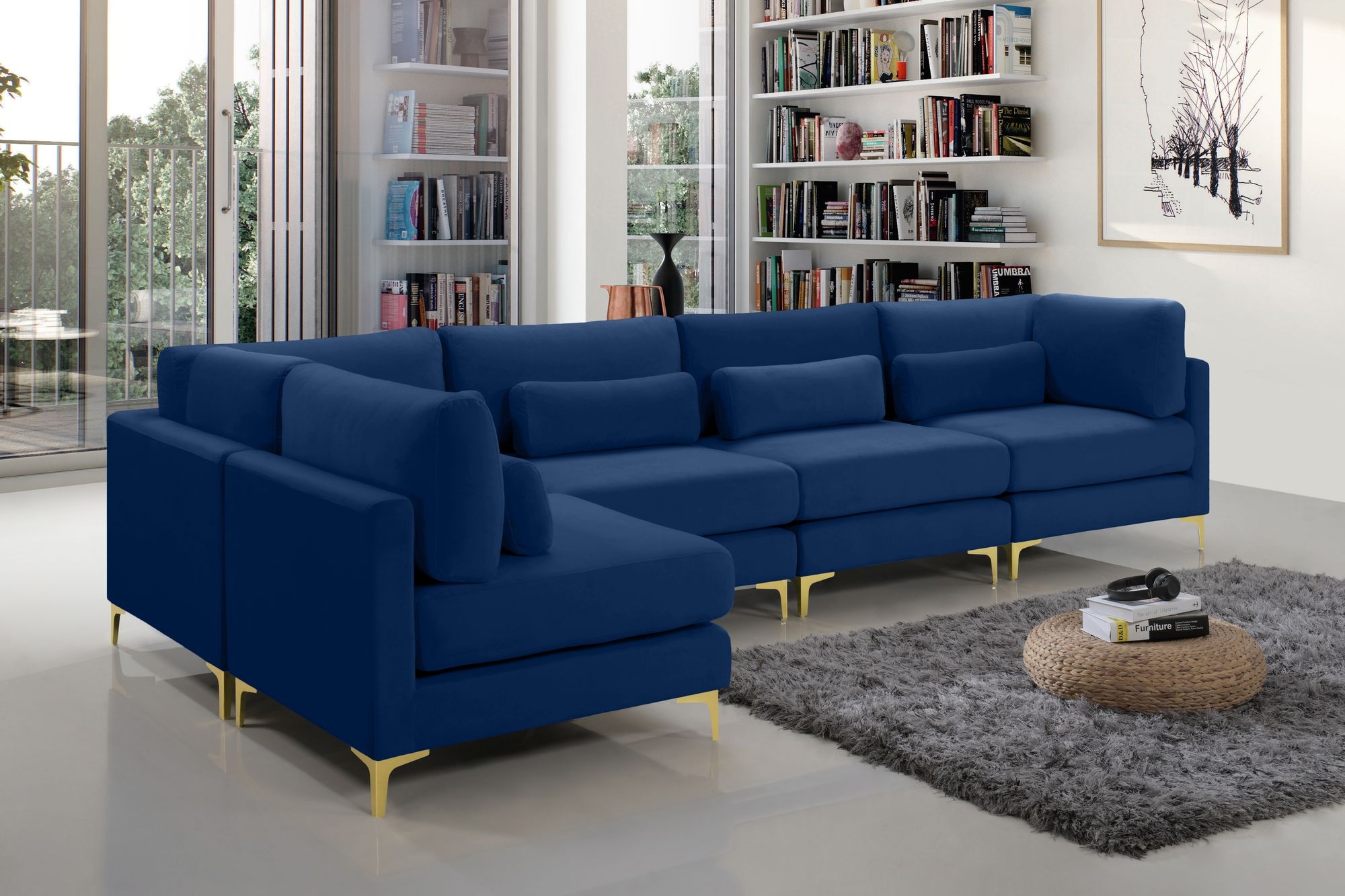 Julia 142" 5-Piece Velvet Modular Sectional