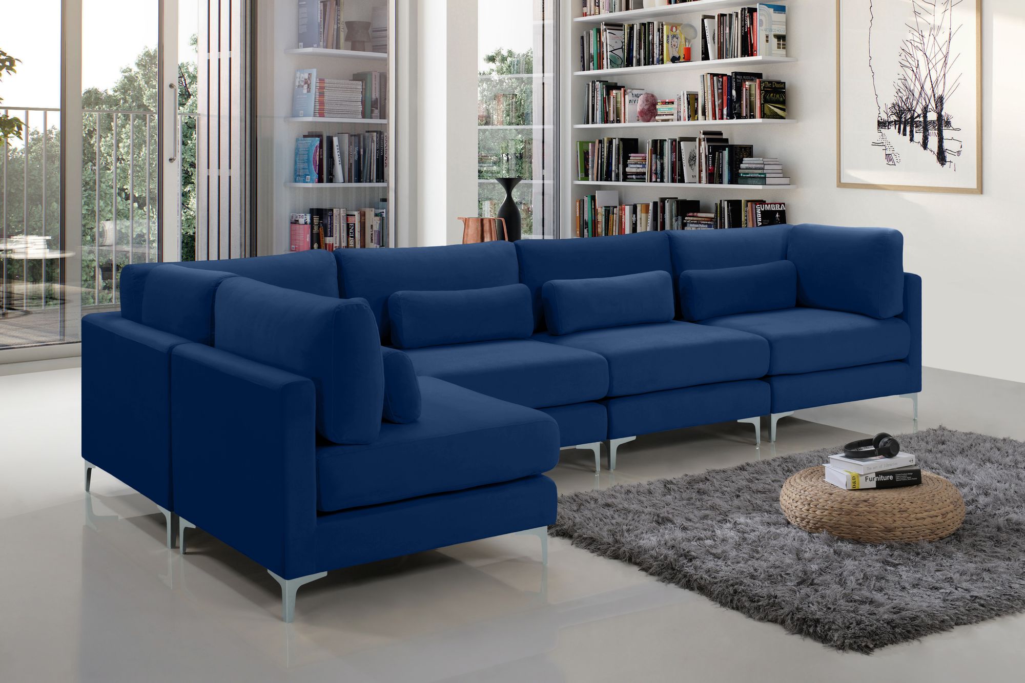 Julia 142" 5-Piece Velvet Modular Sectional