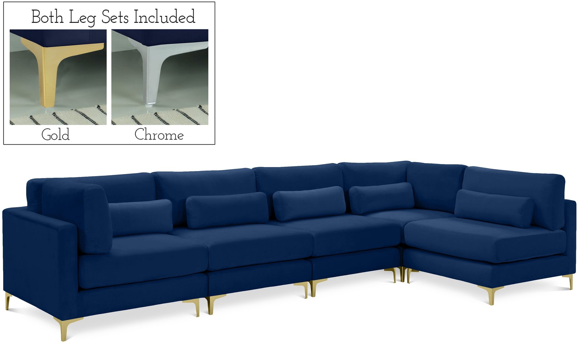 Julia 142" 5-Piece Velvet Modular Sectional