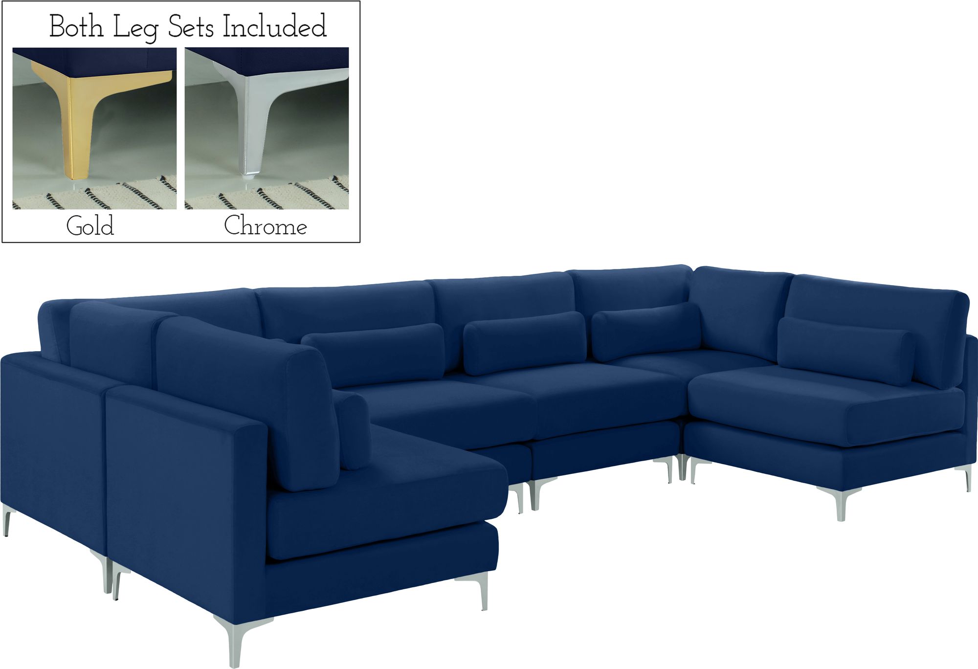 Julia 142" 6-Piece Velvet Modular U-Shape Sectional