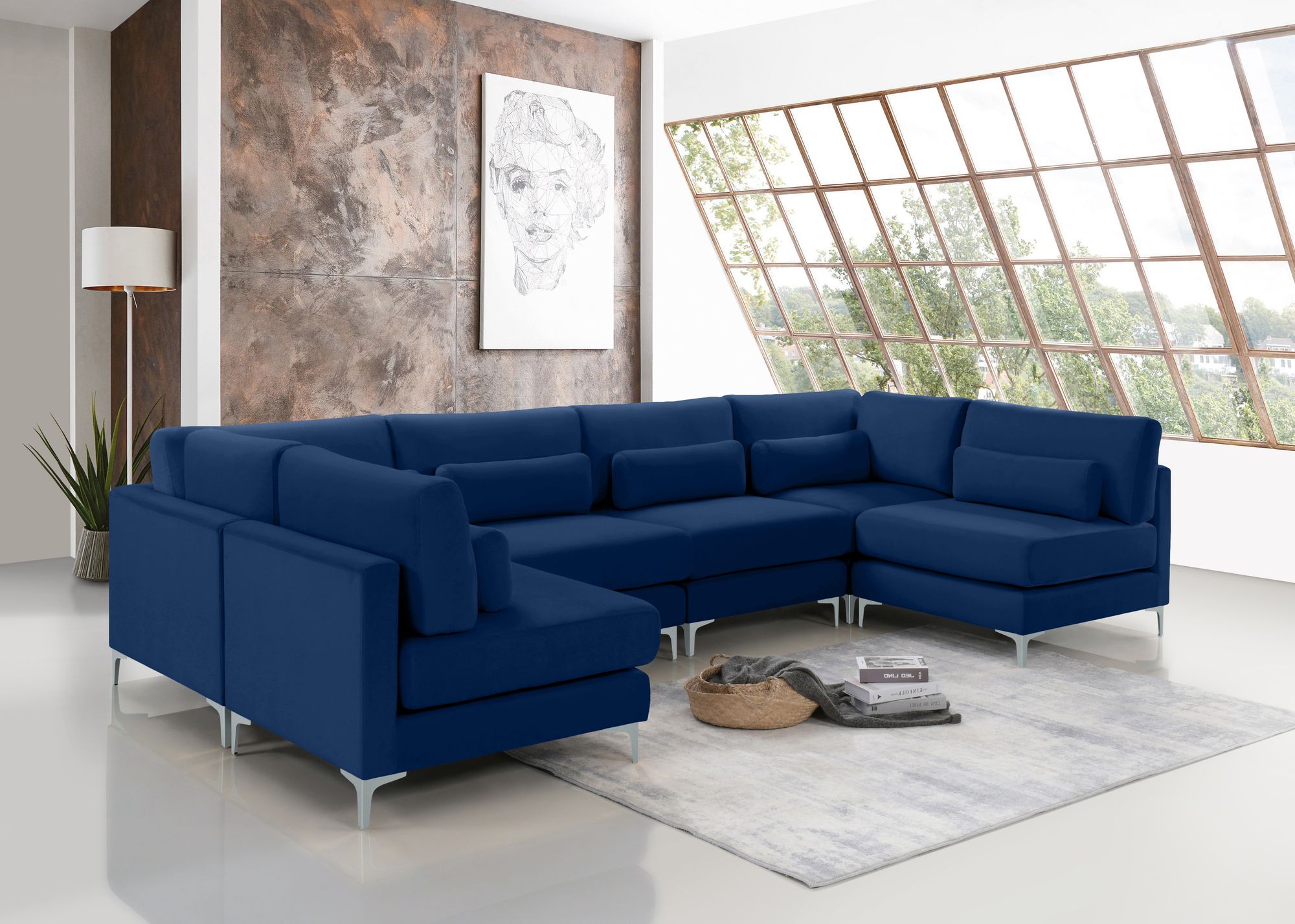 Julia 142" 6-Piece Velvet Modular U-Shape Sectional