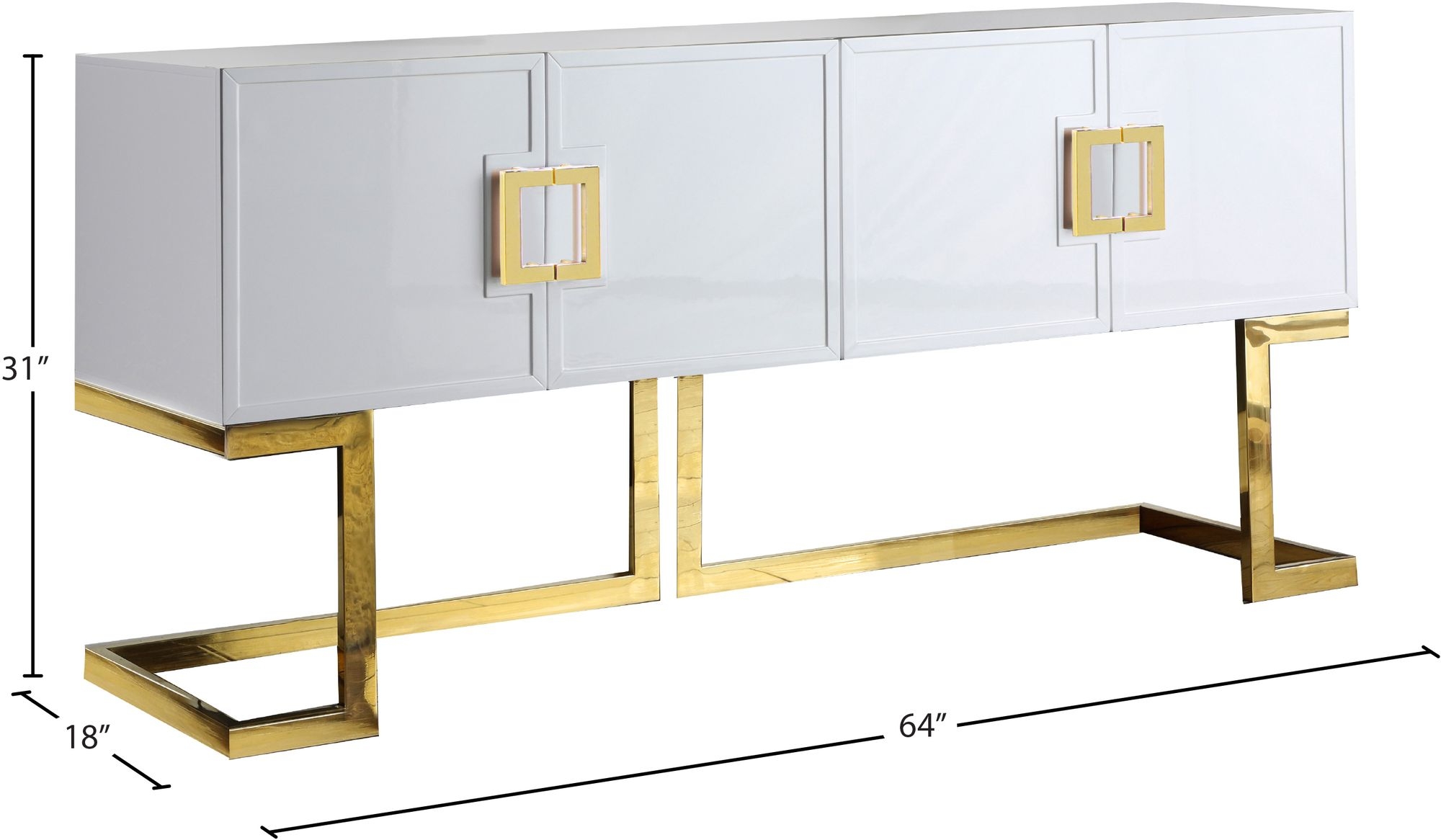 Beth 4-Door Lacquer Buffet with Stainless Steel Base & Handles