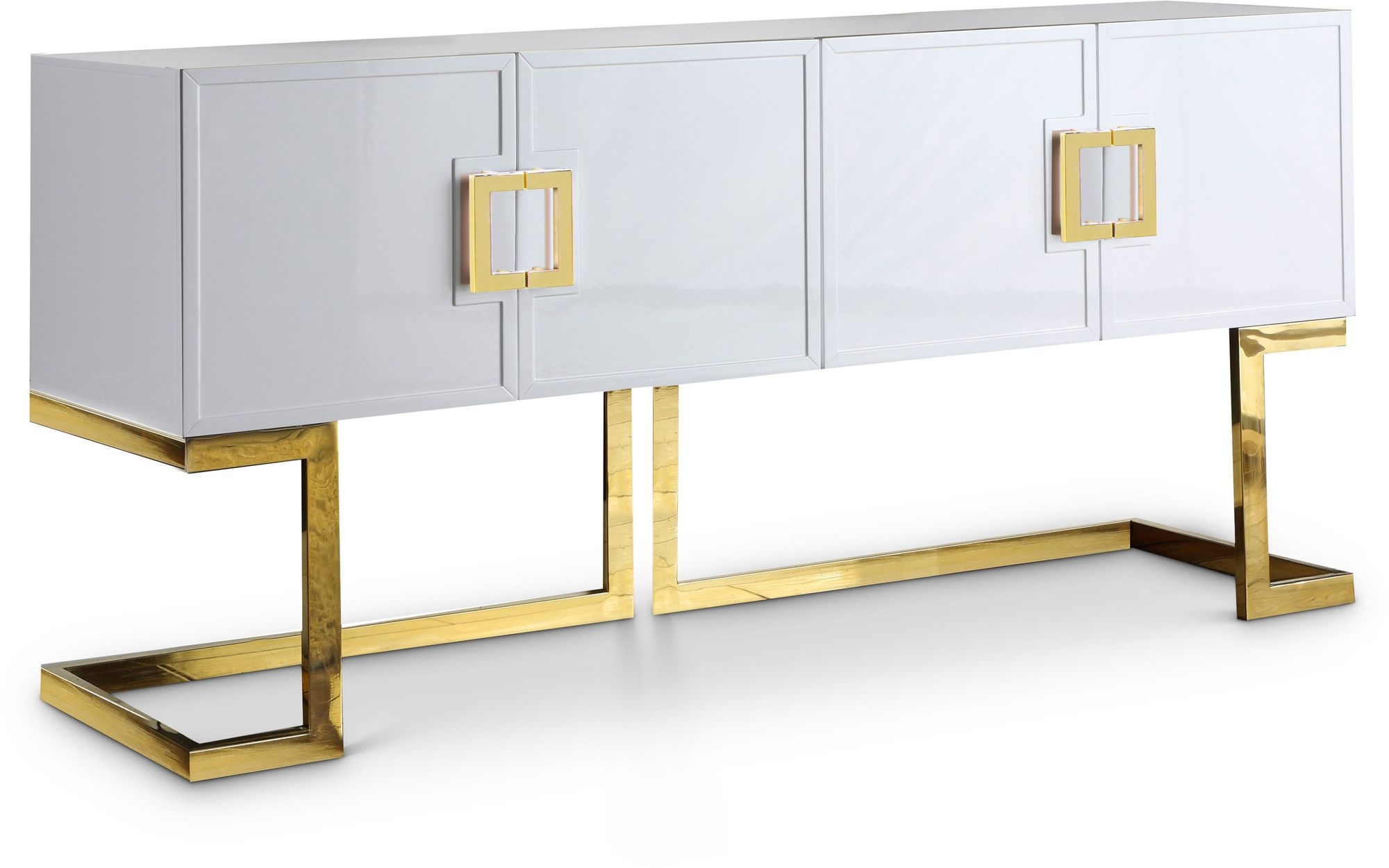Beth 4-Door Lacquer Buffet with Stainless Steel Base & Handles