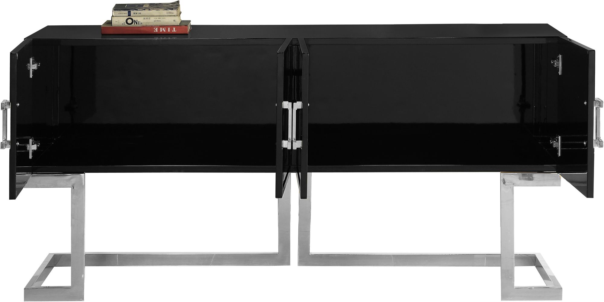 Beth 4-Door Lacquer Buffet with Chrome Stainless Steel Base & Handles