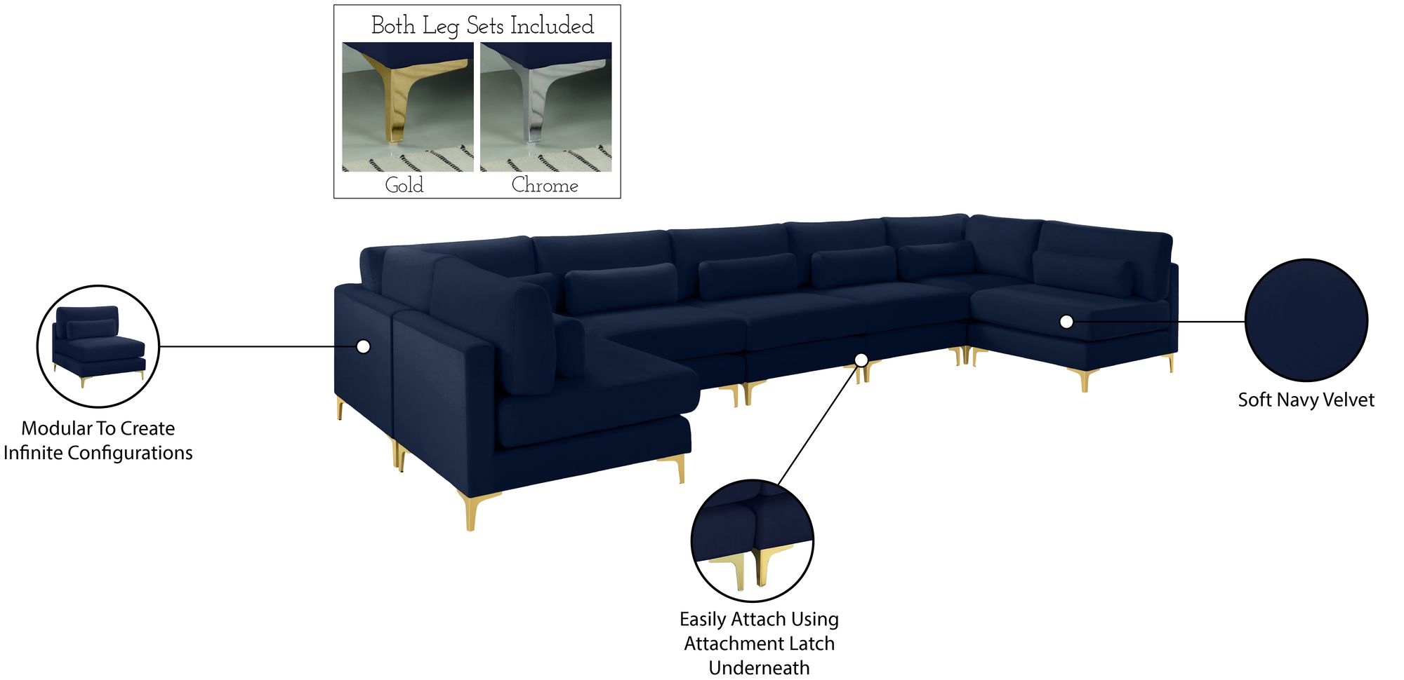 Julia 175.5" 7-Piece Velvet Modular Sectional