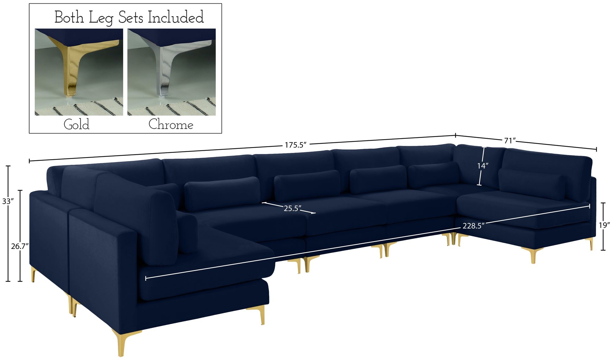 Julia 175.5" 7-Piece Velvet Modular Sectional