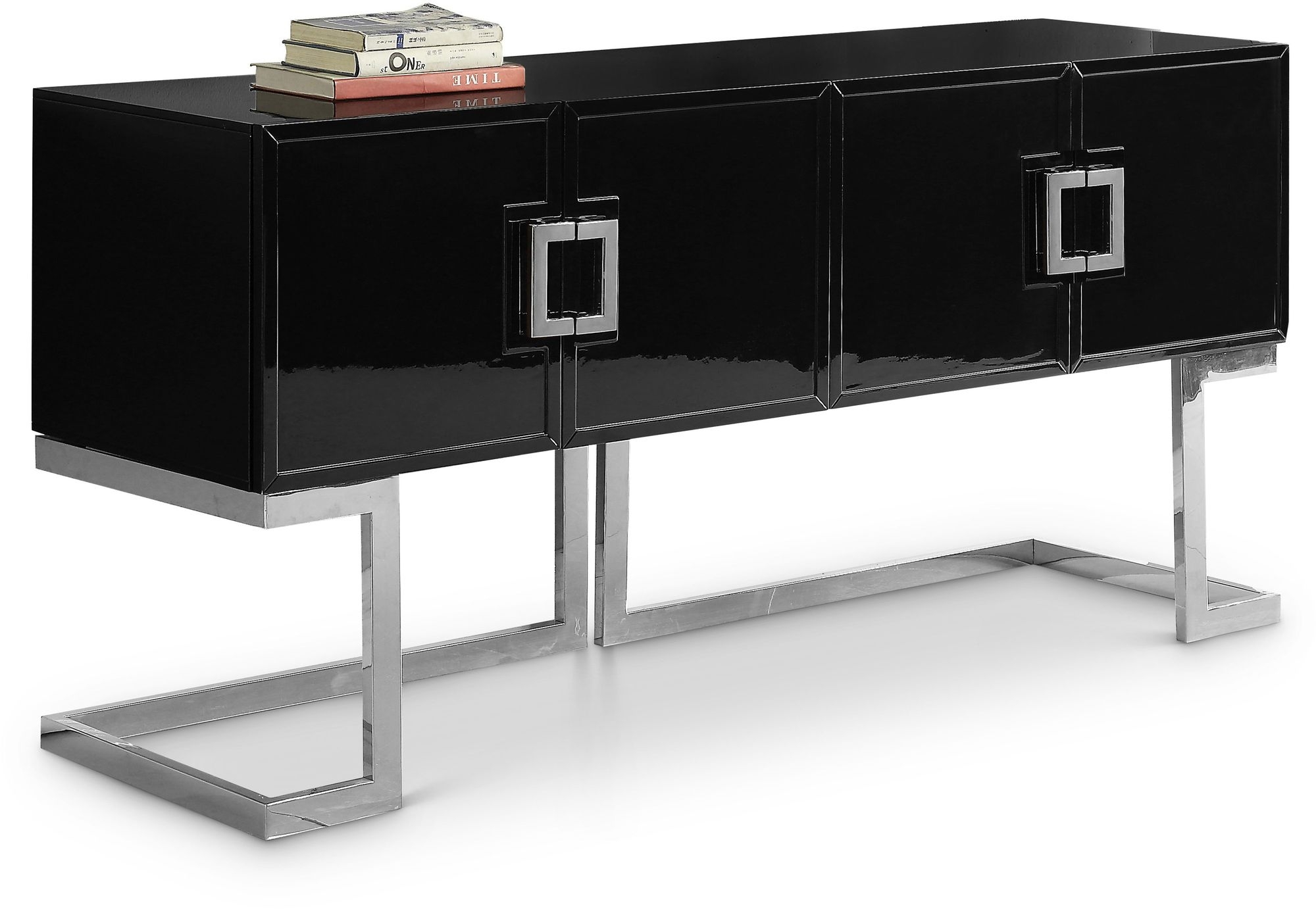 Beth 4-Door Lacquer Buffet with Stainless Steel Base & Handles