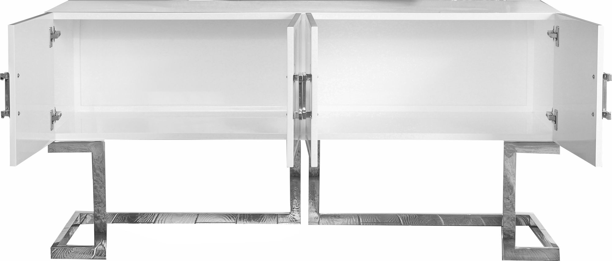Beth 4-Door Lacquer Buffet with Chrome Stainless Steel Base & Handles