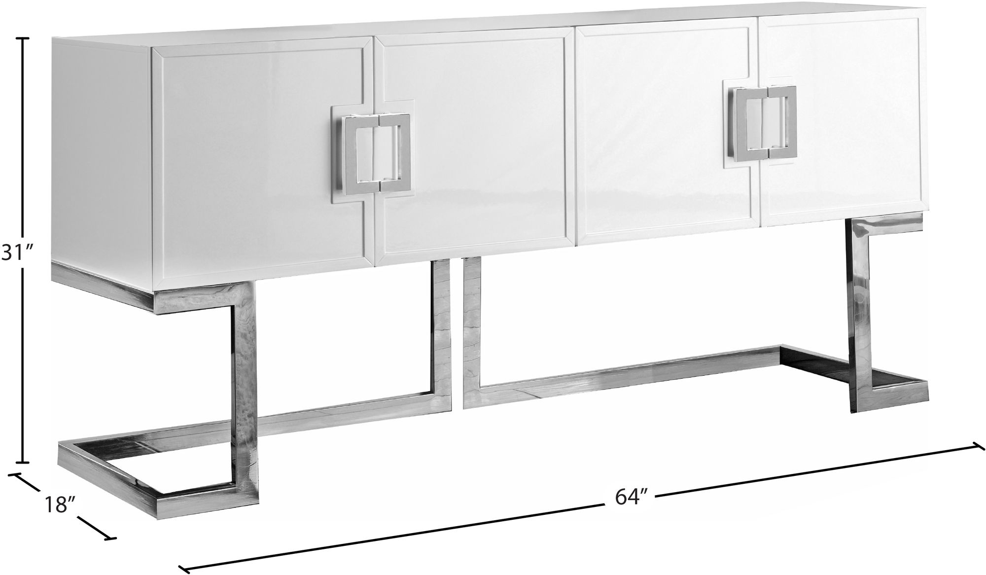 Beth 4-Door Lacquer Buffet with Stainless Steel Base & Handles