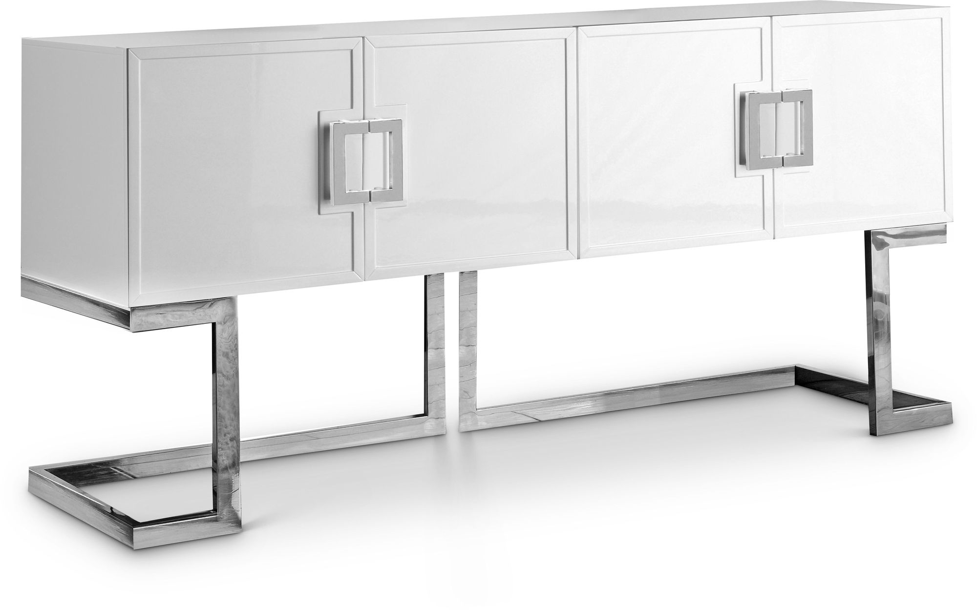 Beth 4-Door Lacquer Buffet with Stainless Steel Base & Handles
