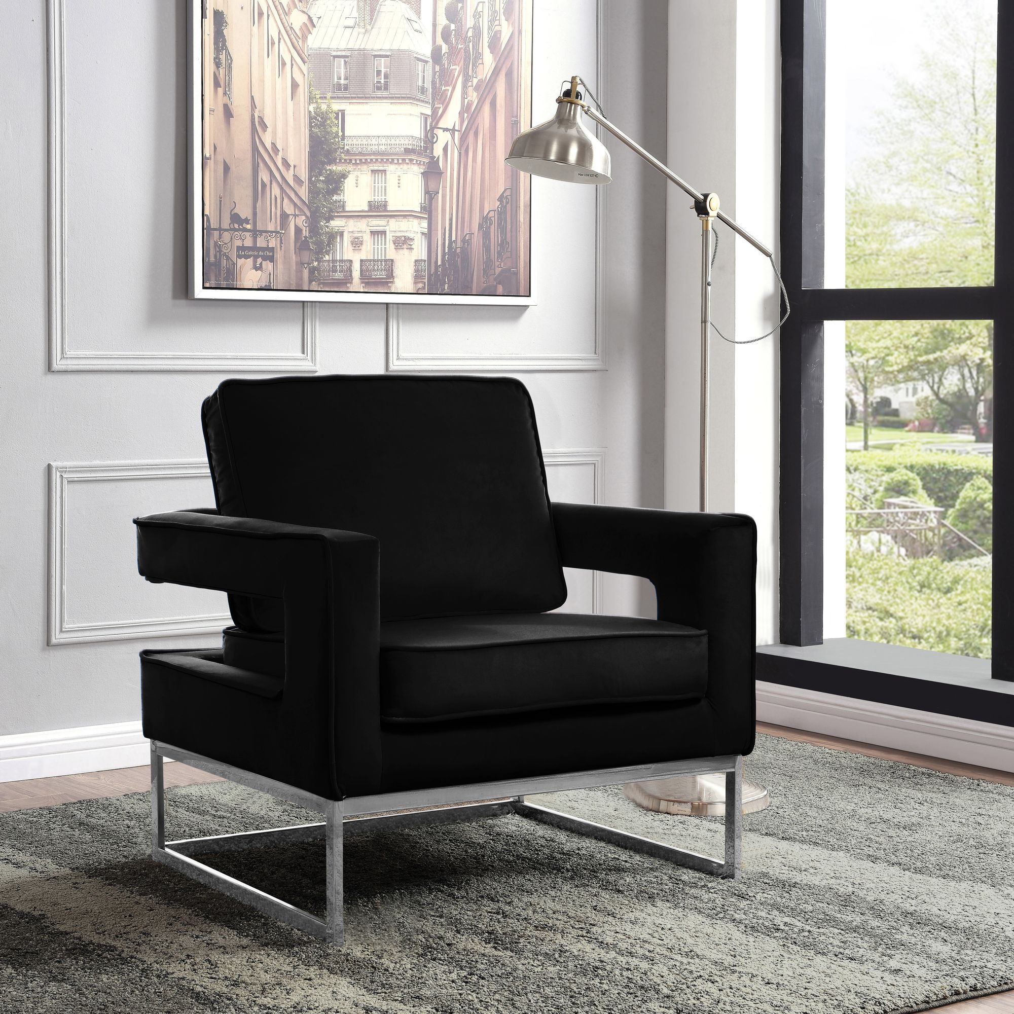 Noah Velvet Accent Chair with Chrome Iron Base