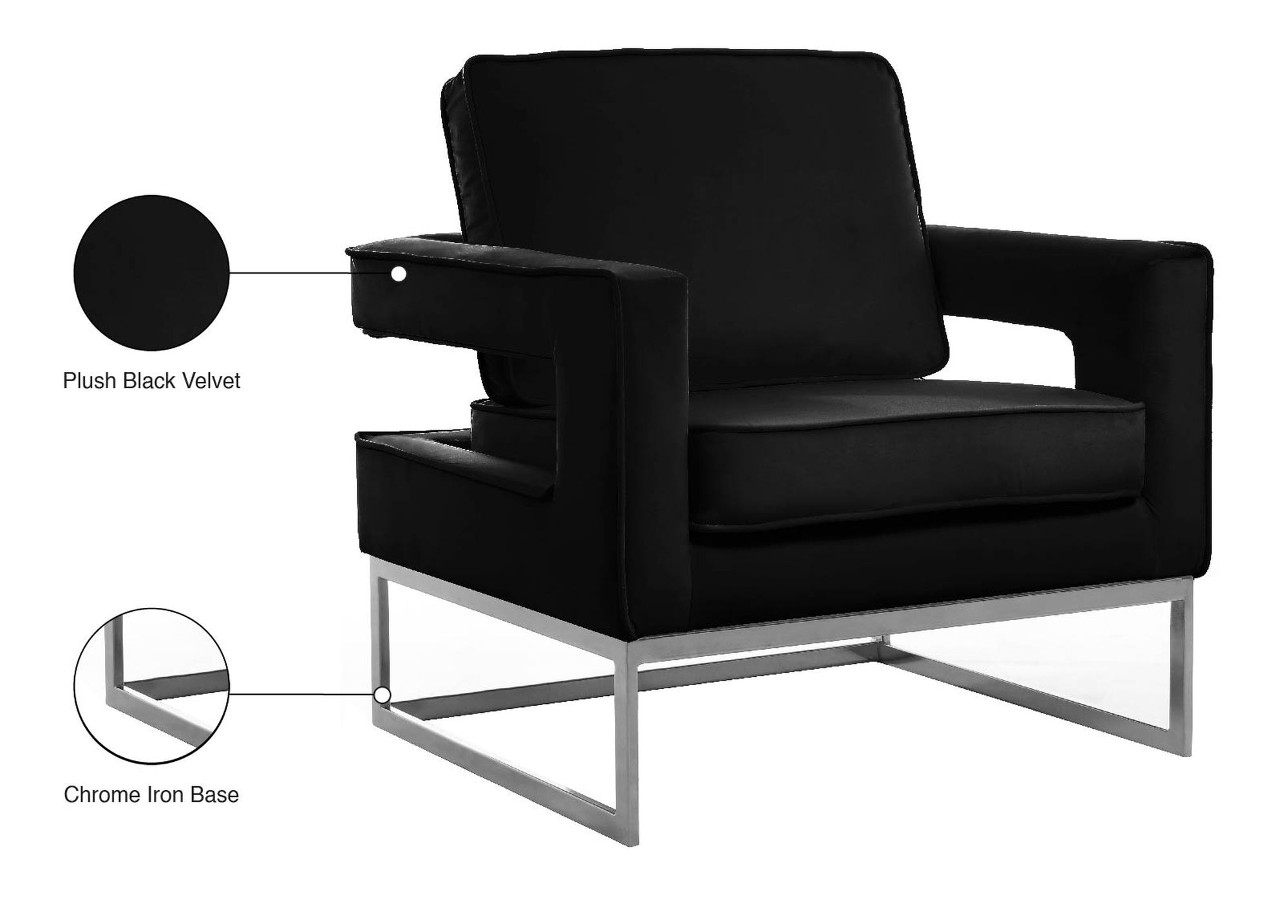 Noah Velvet Accent Chair with Chrome Iron Base