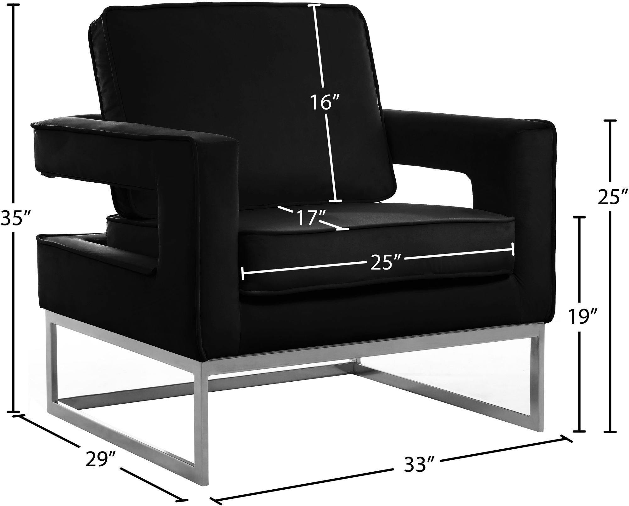 Noah Velvet Accent Chair with Chrome Iron Base