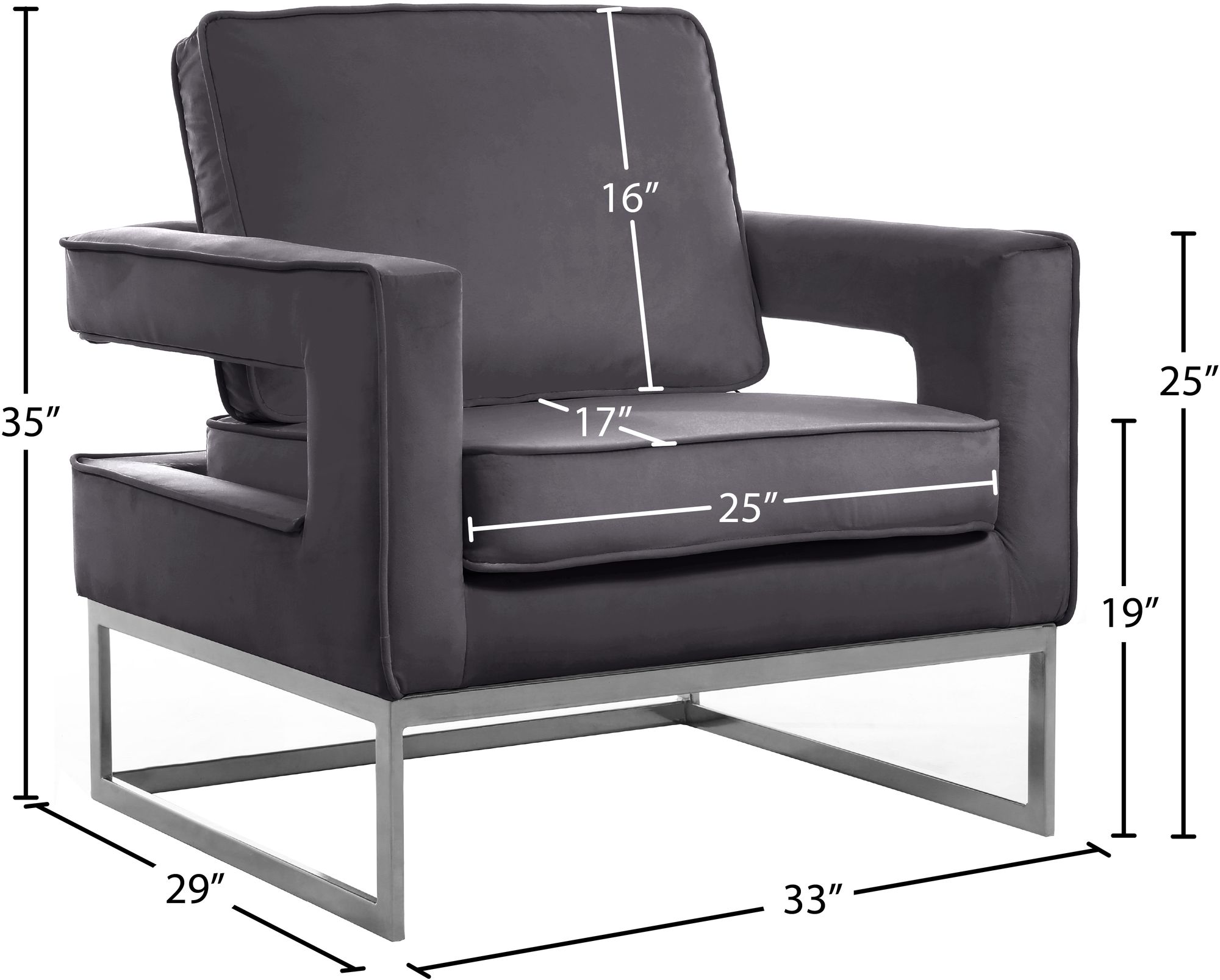 Noah Velvet Accent Chair with Chrome Iron Base