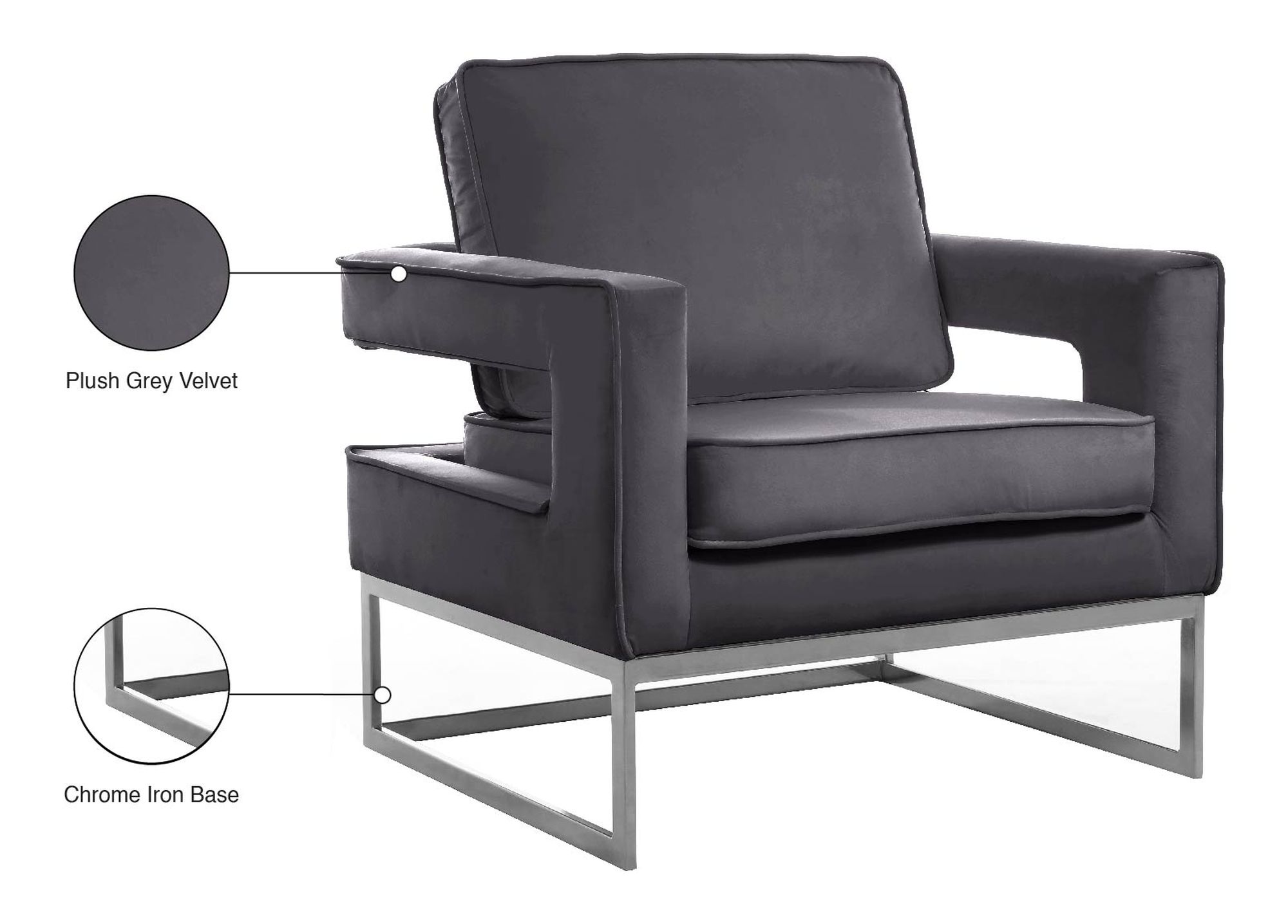 Noah Velvet Accent Chair with Chrome Iron Base