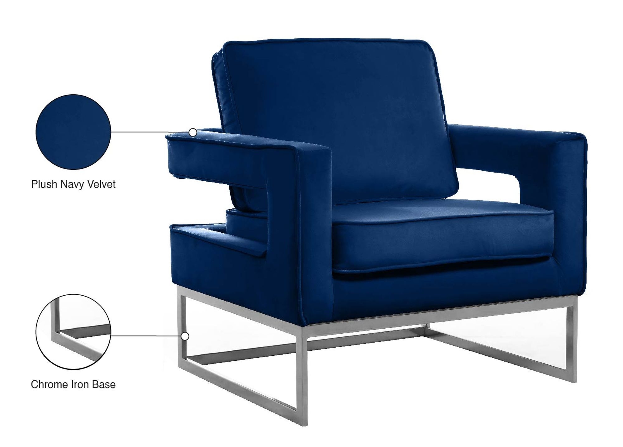 Noah Velvet Accent Chair with Chrome Iron Base
