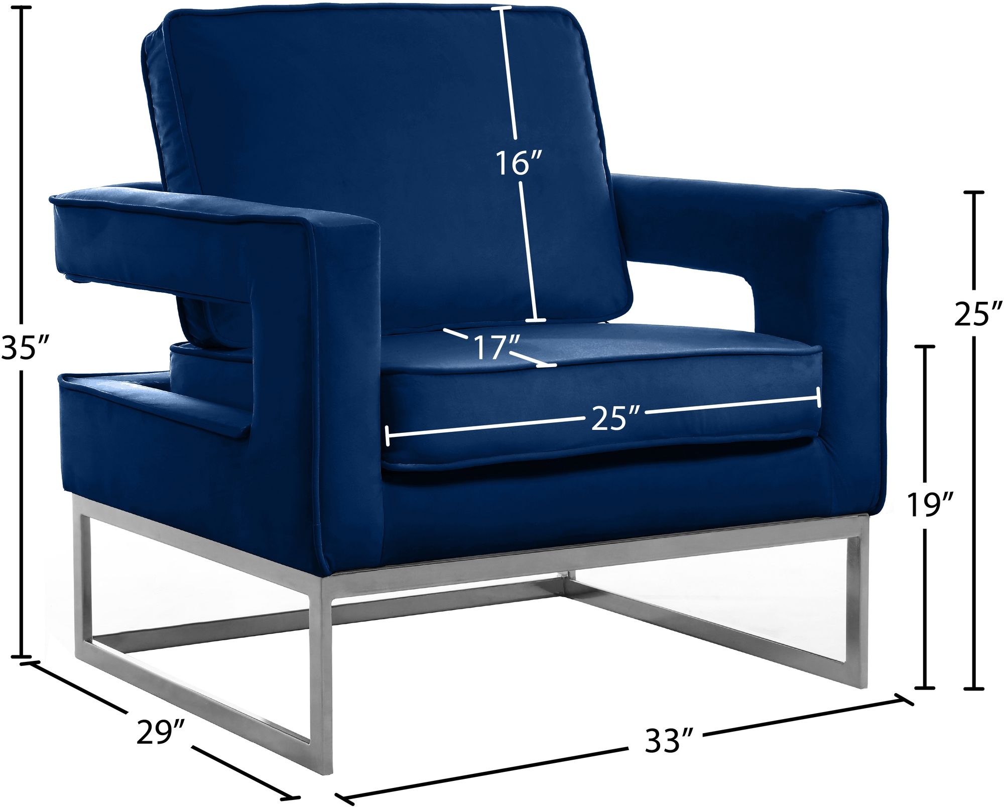 Noah Velvet Accent Chair with Chrome Iron Base