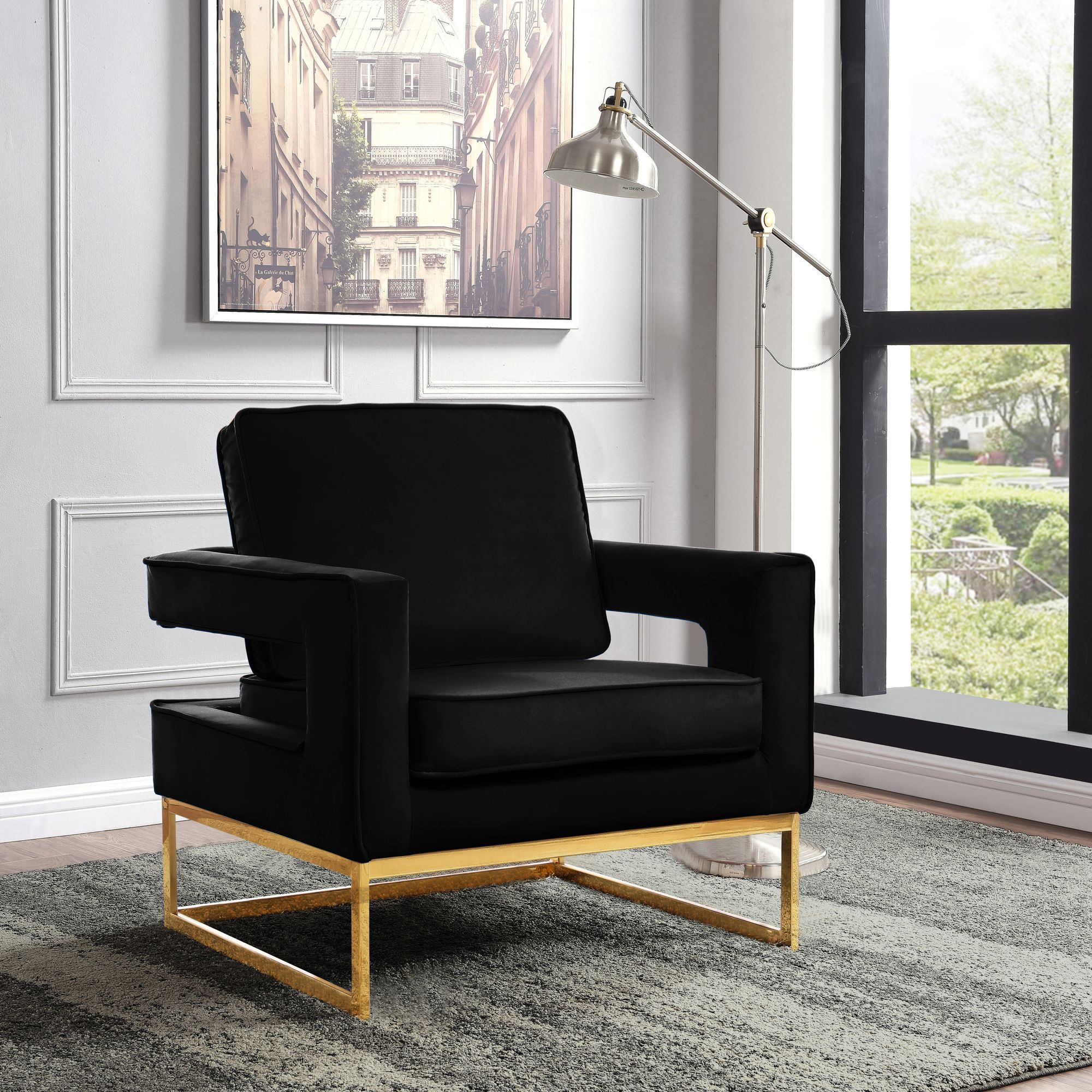 Noah Velvet Accent Chair with Gold Stainless Steel Base