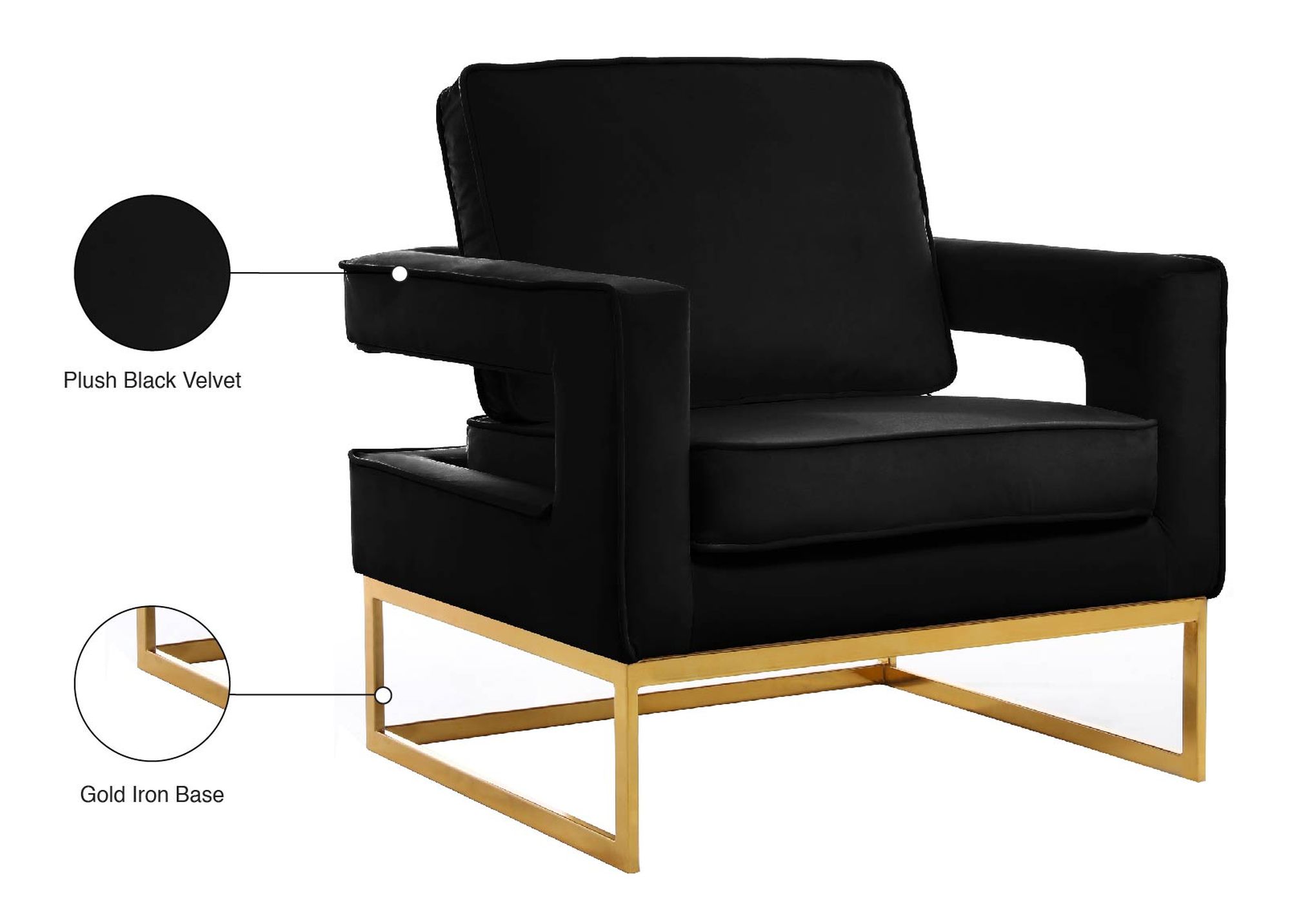 Noah Velvet Accent Chair with Gold Stainless Steel Base