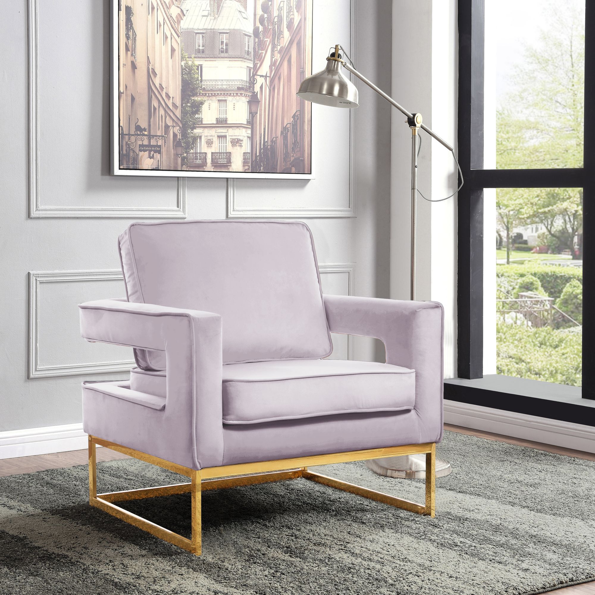 Noah Velvet Accent Chair with Gold Stainless Steel Base