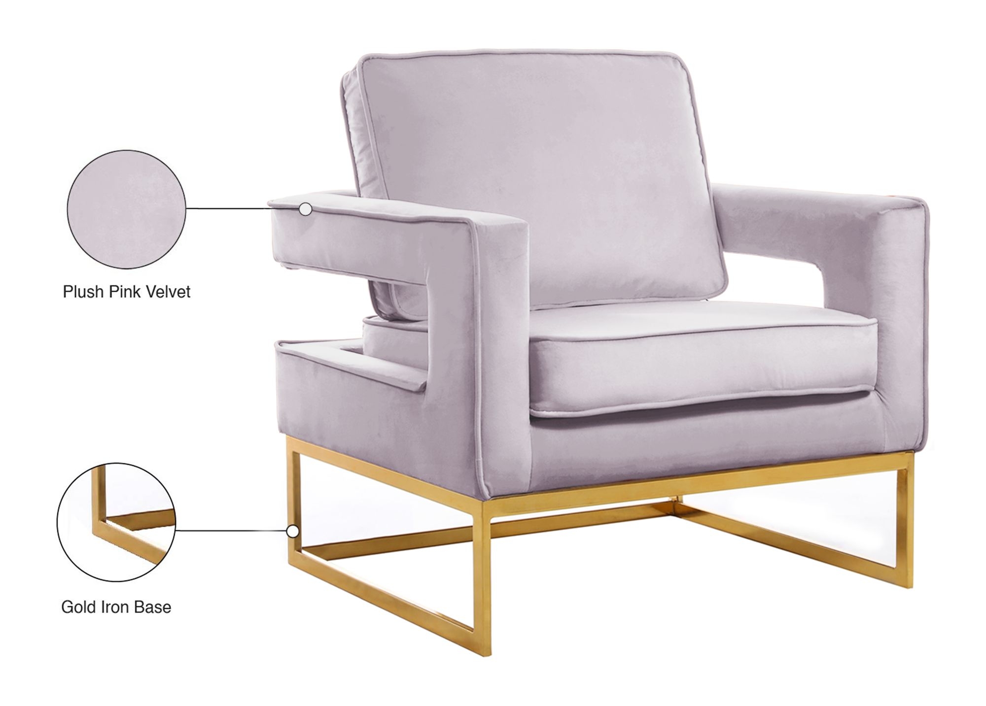 Noah Velvet Accent Chair with Gold Stainless Steel Base