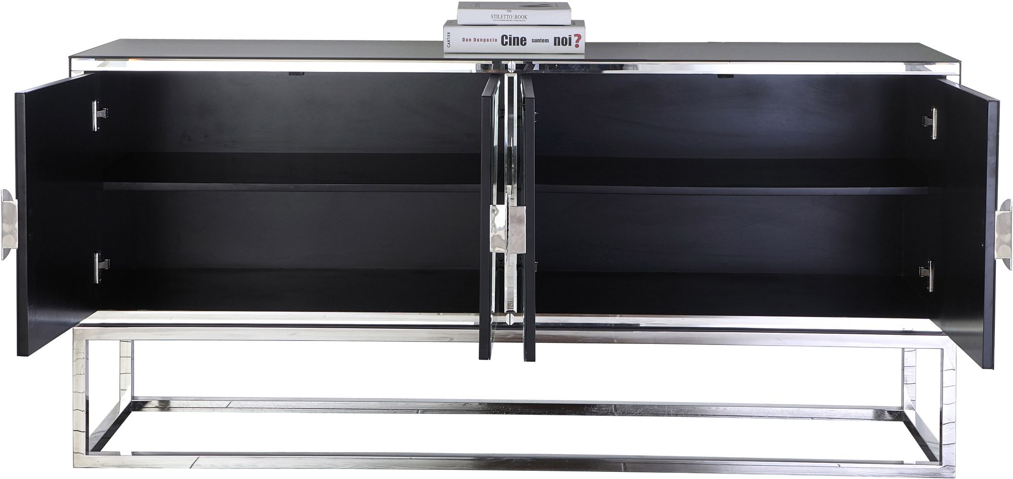 Marbella 4-Door Mirrored Sideboard with Stainless Steel Base & Handles