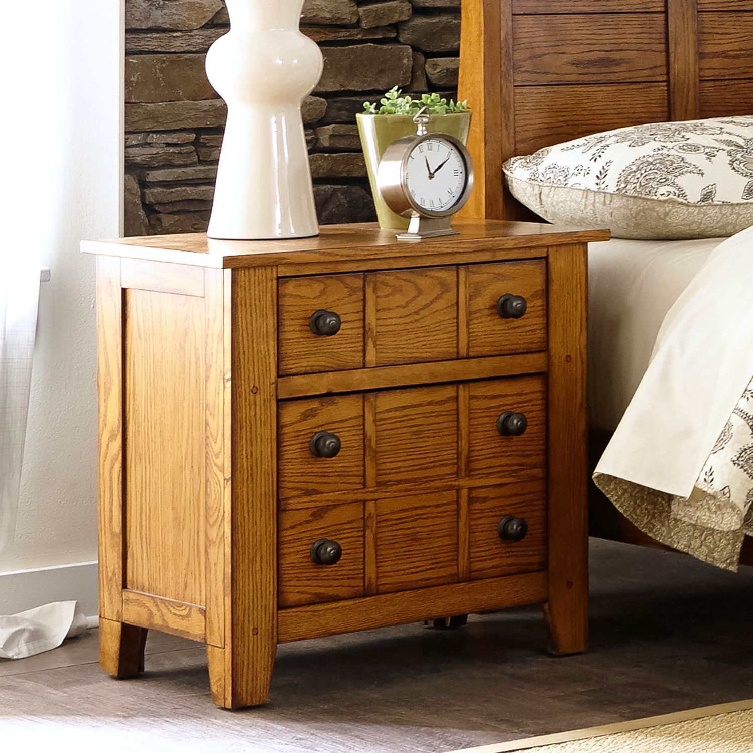 Grandpas Cabin Wood Nightstand w/3 Drawers