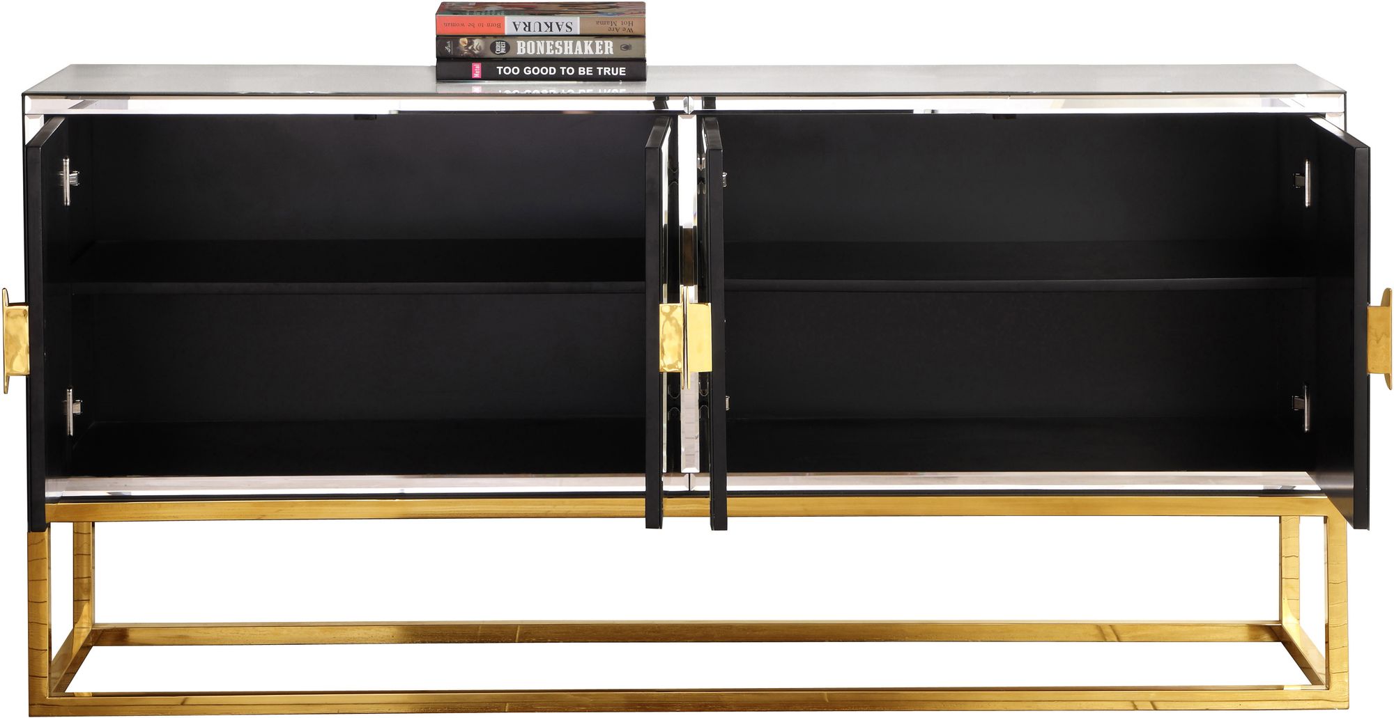 Marbella 4-Door Mirrored Sideboard with Gold Stainless Steel Base & Handles