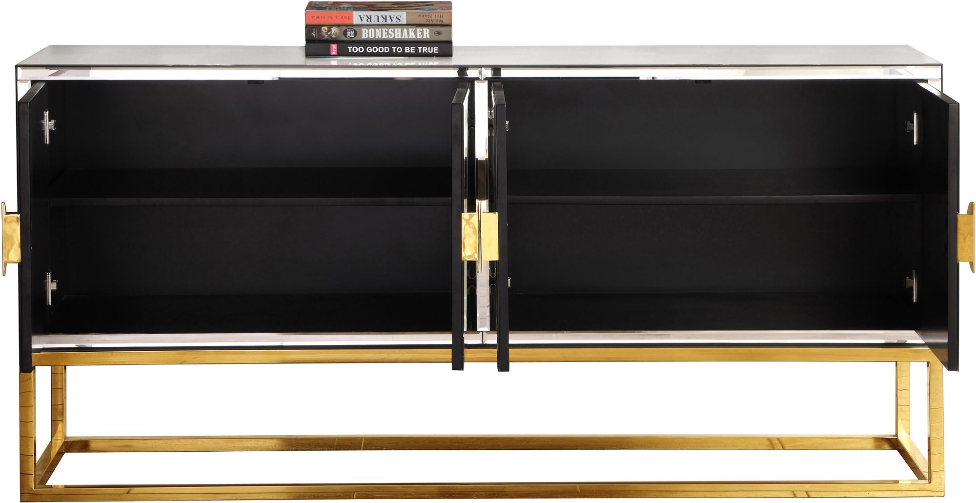 Marbella 4-Door Mirrored Sideboard with Stainless Steel Base & Handles