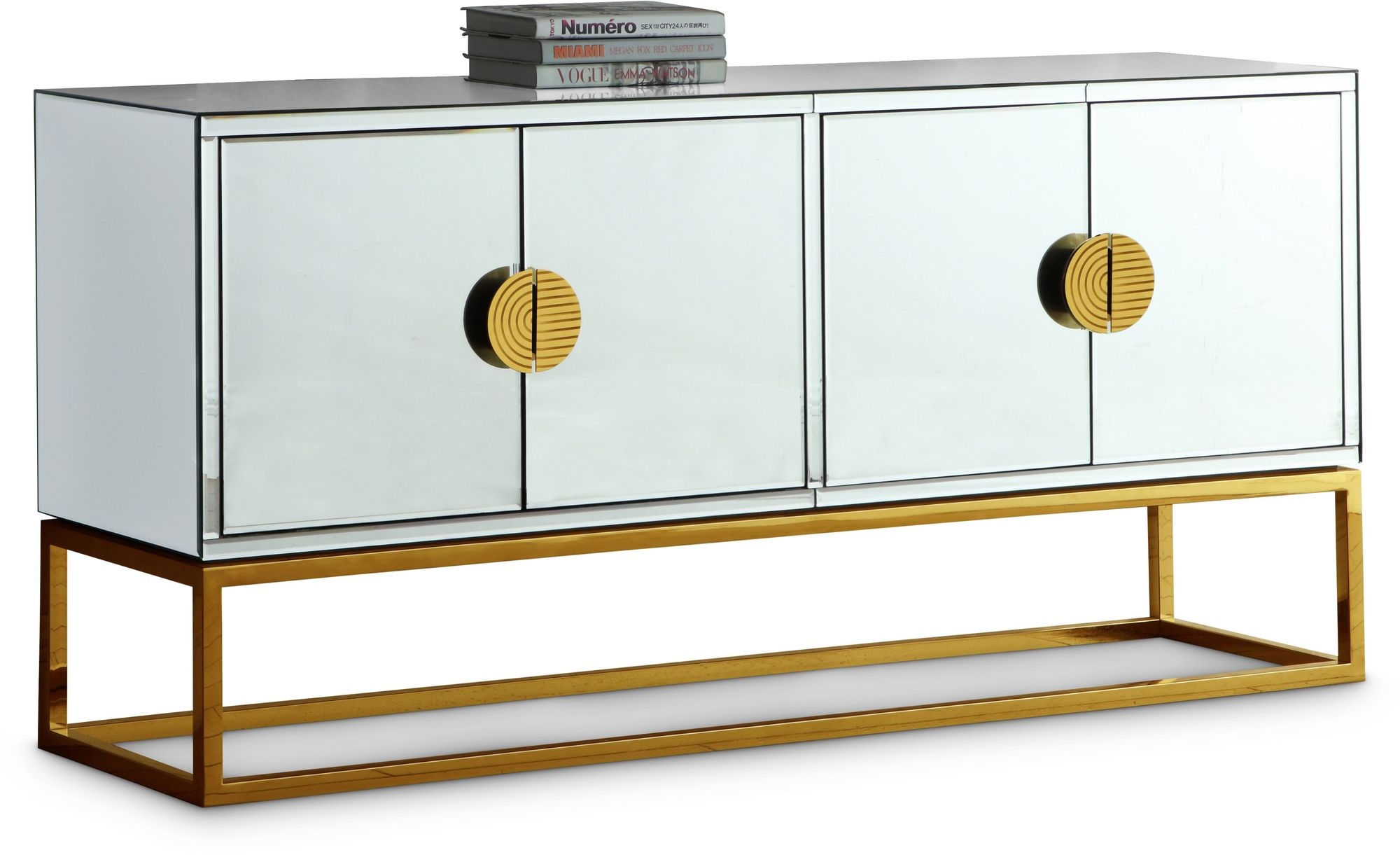Marbella 4-Door Mirrored Sideboard with Stainless Steel Base & Handles