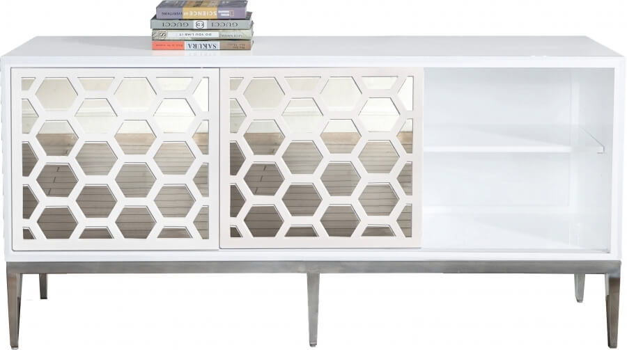 Zoey 2-Sliding Door Lacquer Sideboard with Mirrored Doors