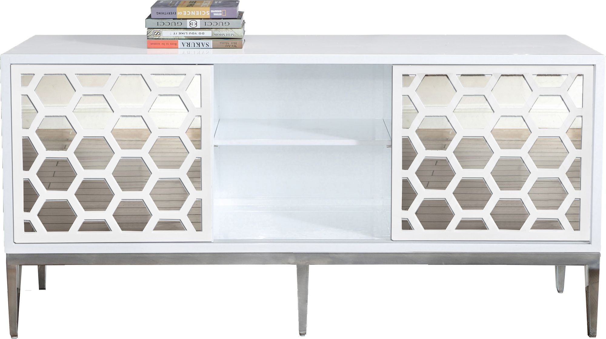 Zoey 2-Sliding Door Lacquer Sideboard with Mirrored Doors
