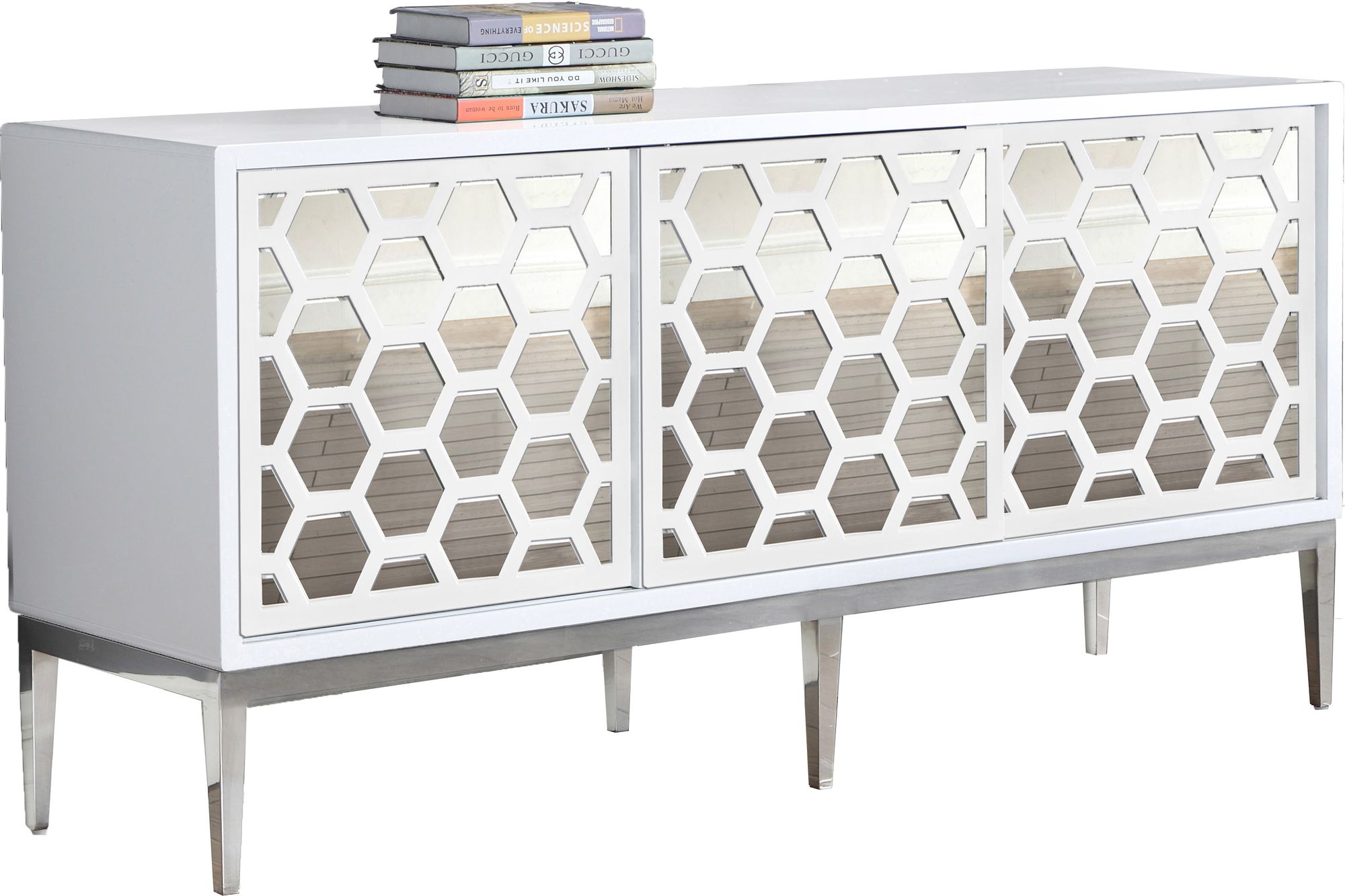 Zoey 2-Sliding Door Lacquer Sideboard with Mirrored Doors