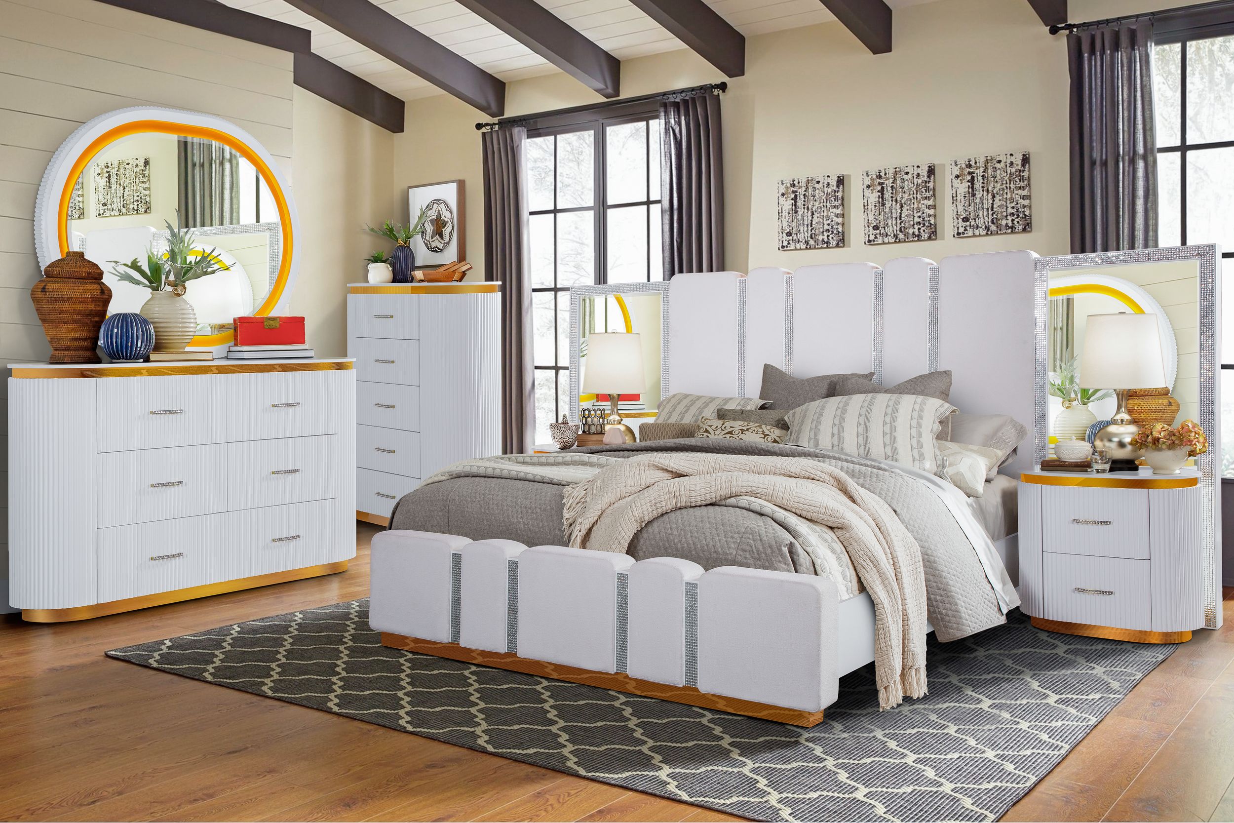 Zoe Panel Bed with Rhinestone Accents