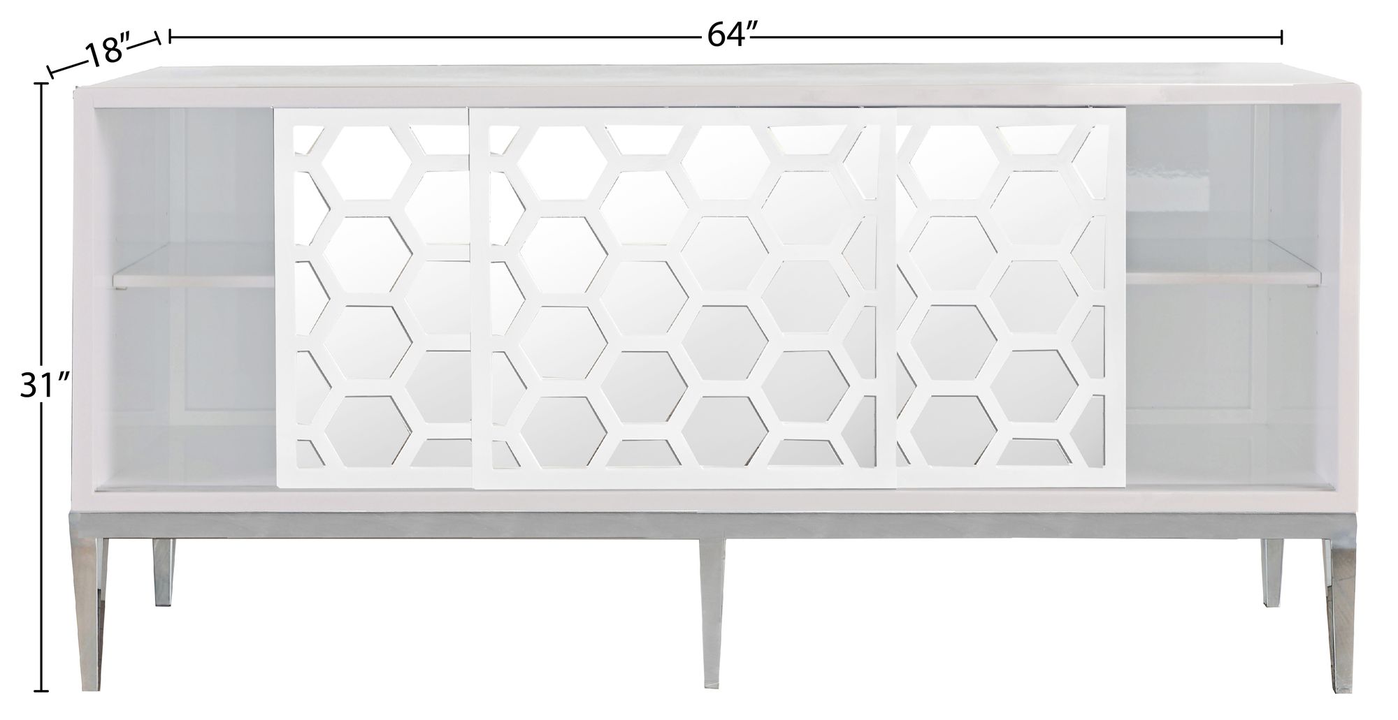 Zoey 2-Sliding Door Lacquer Sideboard with Mirrored Doors
