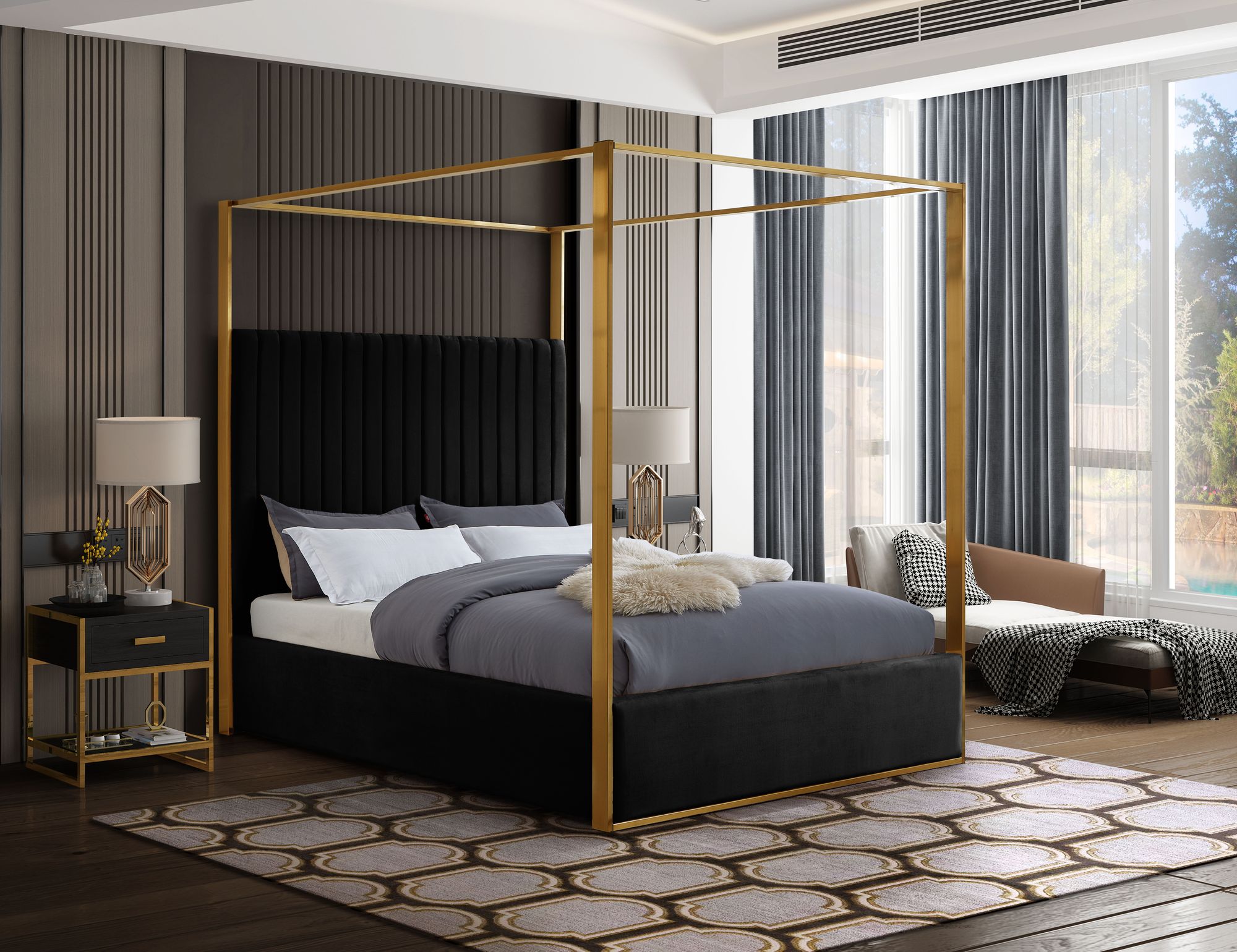 Jones Velvet Queen Size Canopy Bed