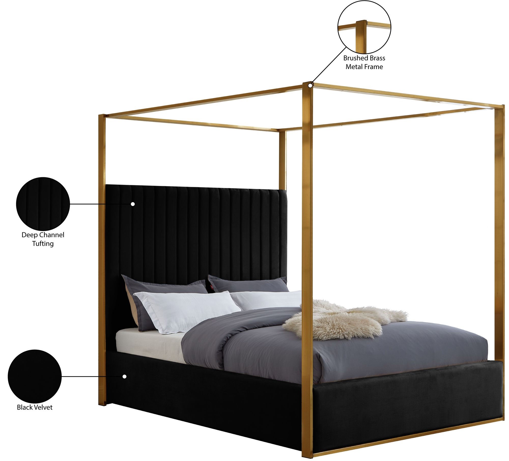 Jones Velvet Queen Size Canopy Bed
